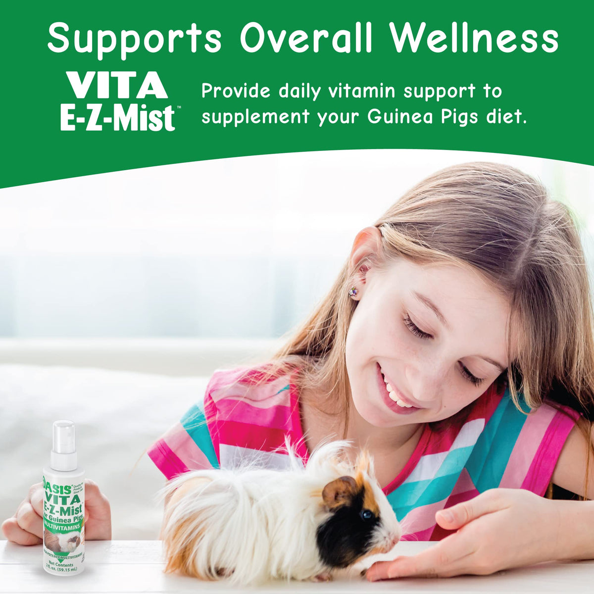 Oasis Vita E-Z Mist All-In-1 Multivitamins For Guinea Pigs - Daily Vitamin Supplement Supports Healthy Bones & Teeth, Joints & Digestion, Promotes Healthy Skin Coat, 2-Ounces