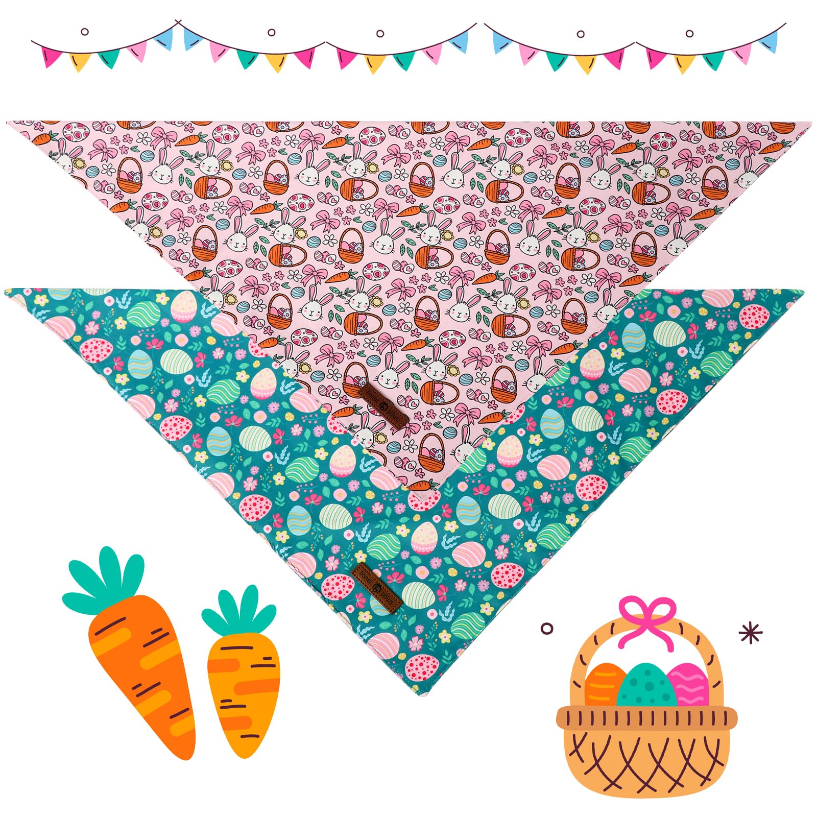 Lionet Paws Easter 2Pcs Dog Bandanas, Pink Cute Rabbit Egss Dog Scarf Bib Premium Fabric, Happy Easter Green Bandanas For Small