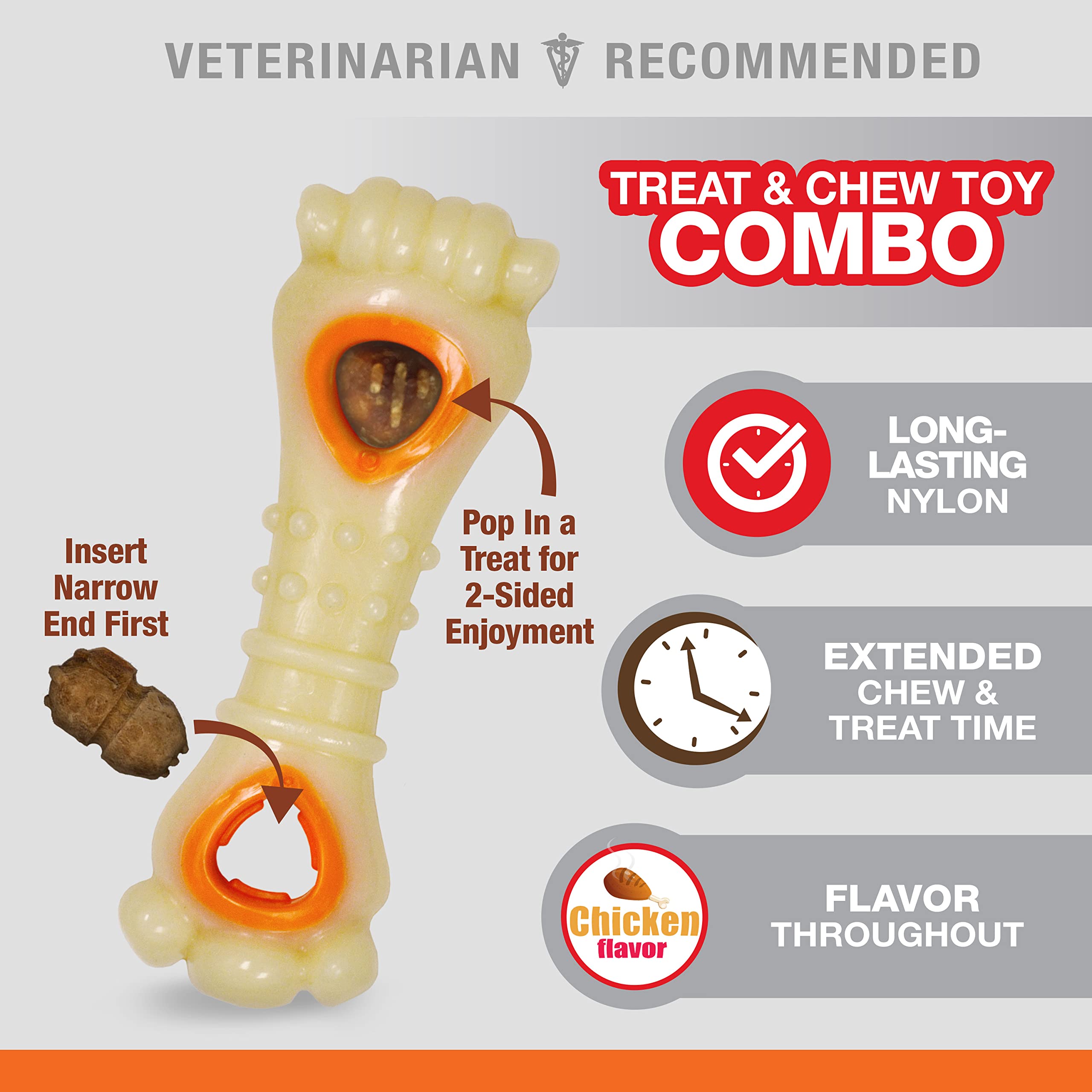 Nylabone Knuckle Bone & Pop-In Puppy Treat Toy Combo, Medium, Chicken Flavor, Durable Nylon for Aggressive Chewers, Model NTH993P