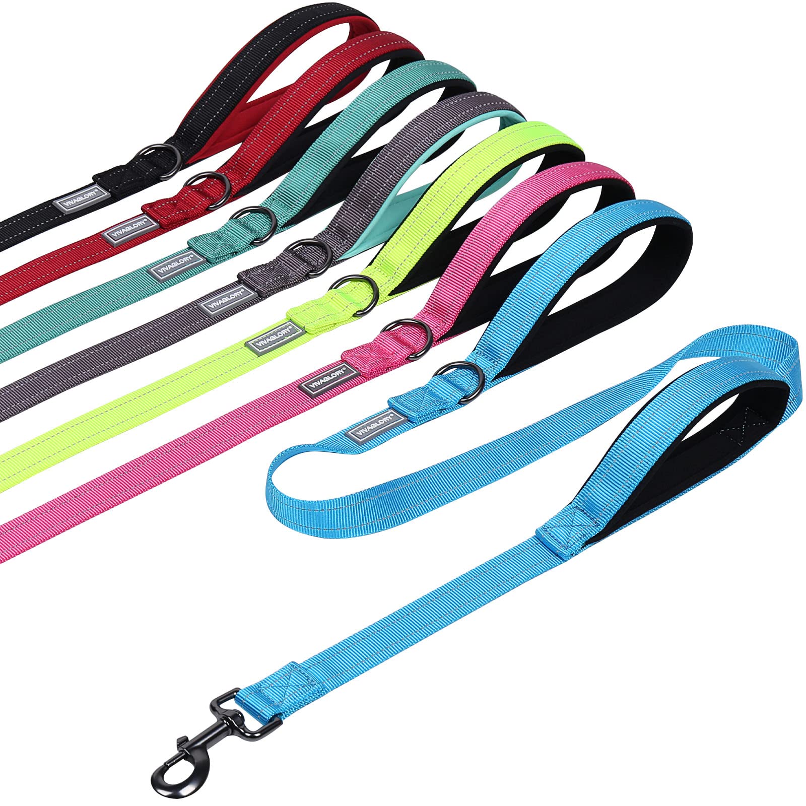 Vivaglory Traffic Handle Dog Leashes, Two Padded Soft Handles Strong Dog Leash, Reflective & Metal Hook Training Dog Lead, Lake