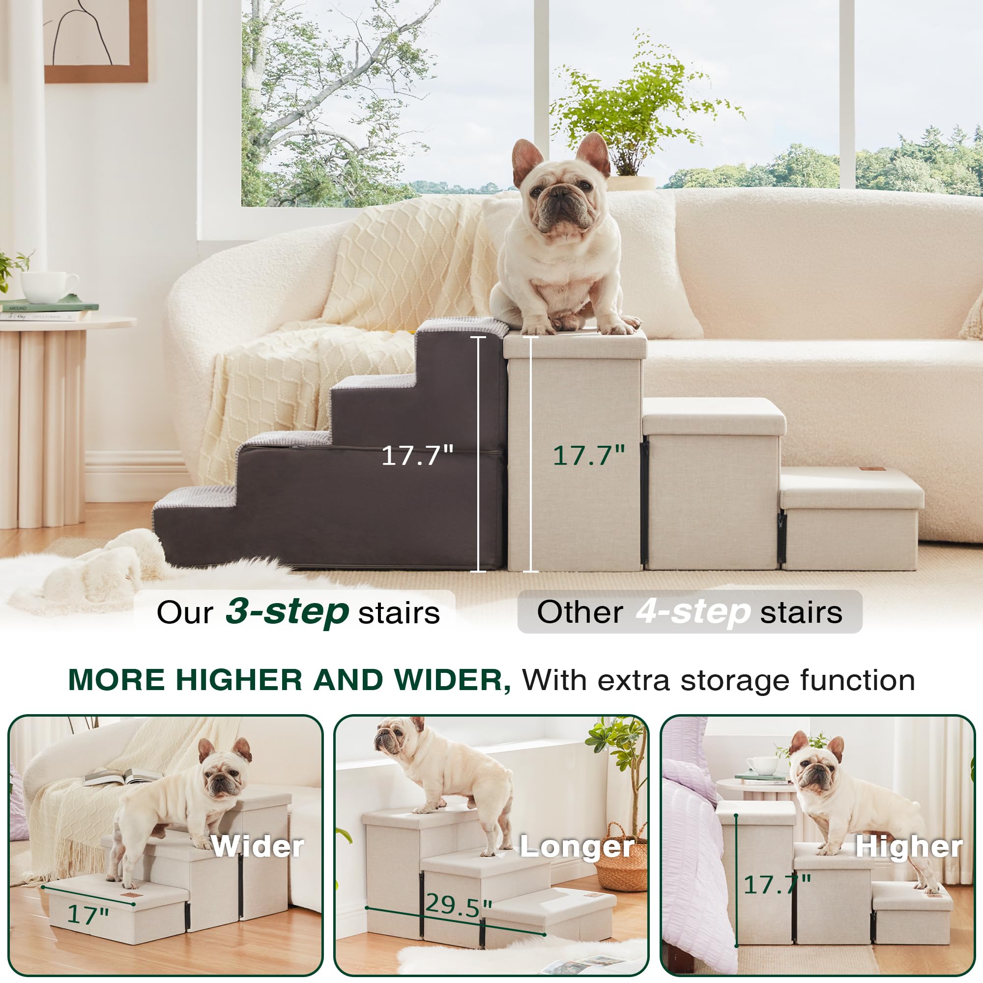 Love s cabin Dog Stairs for High Bed 18  H,Foldable Pet Stairs for Small Medium or Large Dogs Puppy with Storage for Bed or Cou