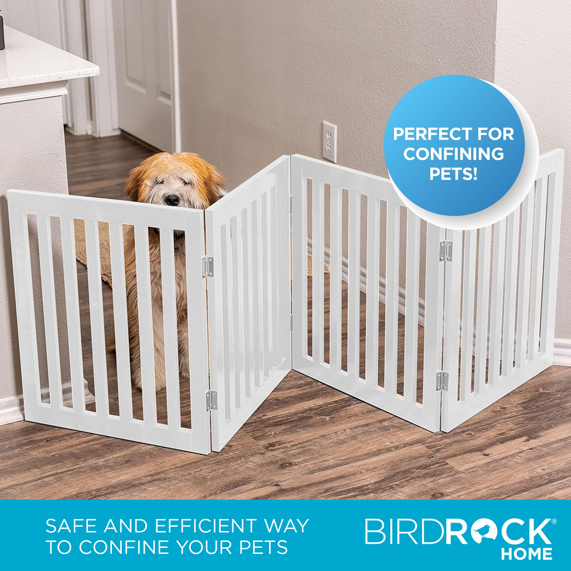 Internet'S Best Dog Gate Indoor Freestanding Pet Barrier, Folding Wood Dog Fence, Extra Wide Doorway Puppy Gate, Indoor Animal Privacy Panel, Wooden Cat Fence - 4 Panel - 24', White