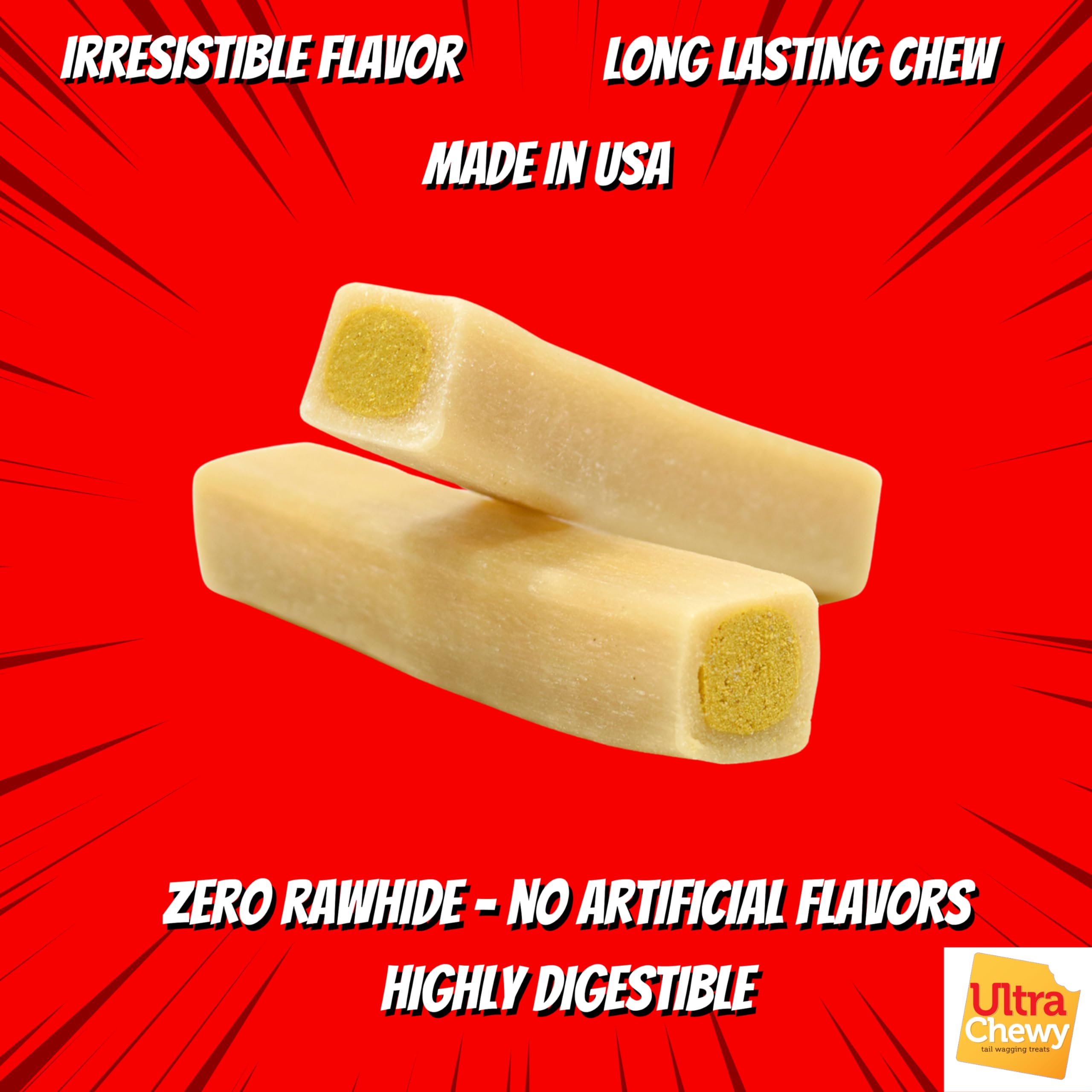Ultra Chewy Dog Treats - Double Treat Bones, Healthy & Easy to Digest, Assorted Flavors, 2.8 oz (9 Bones)