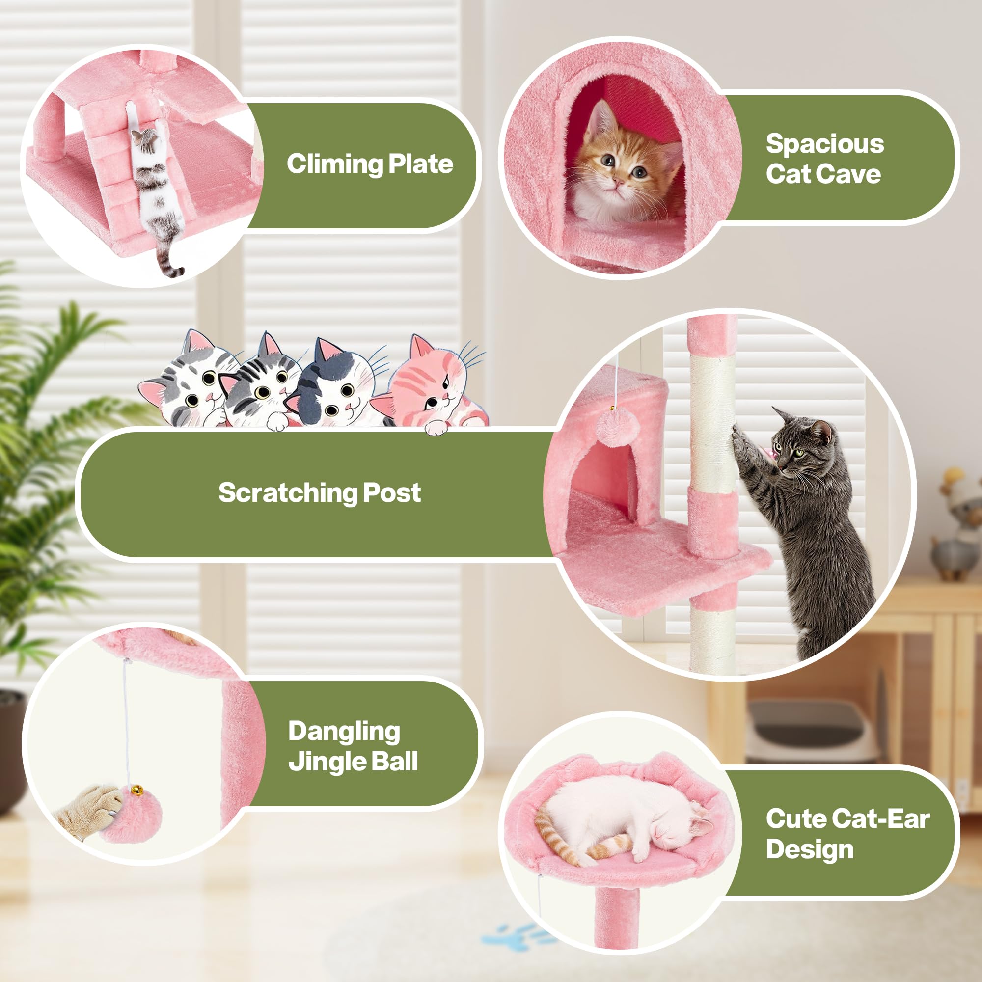 54 Inches Cat Tree Tower Condo, Cat Tower For Indoor Cats, Multi-Level Furniture Activity Center With Wide Base, Cozy Plush Cat