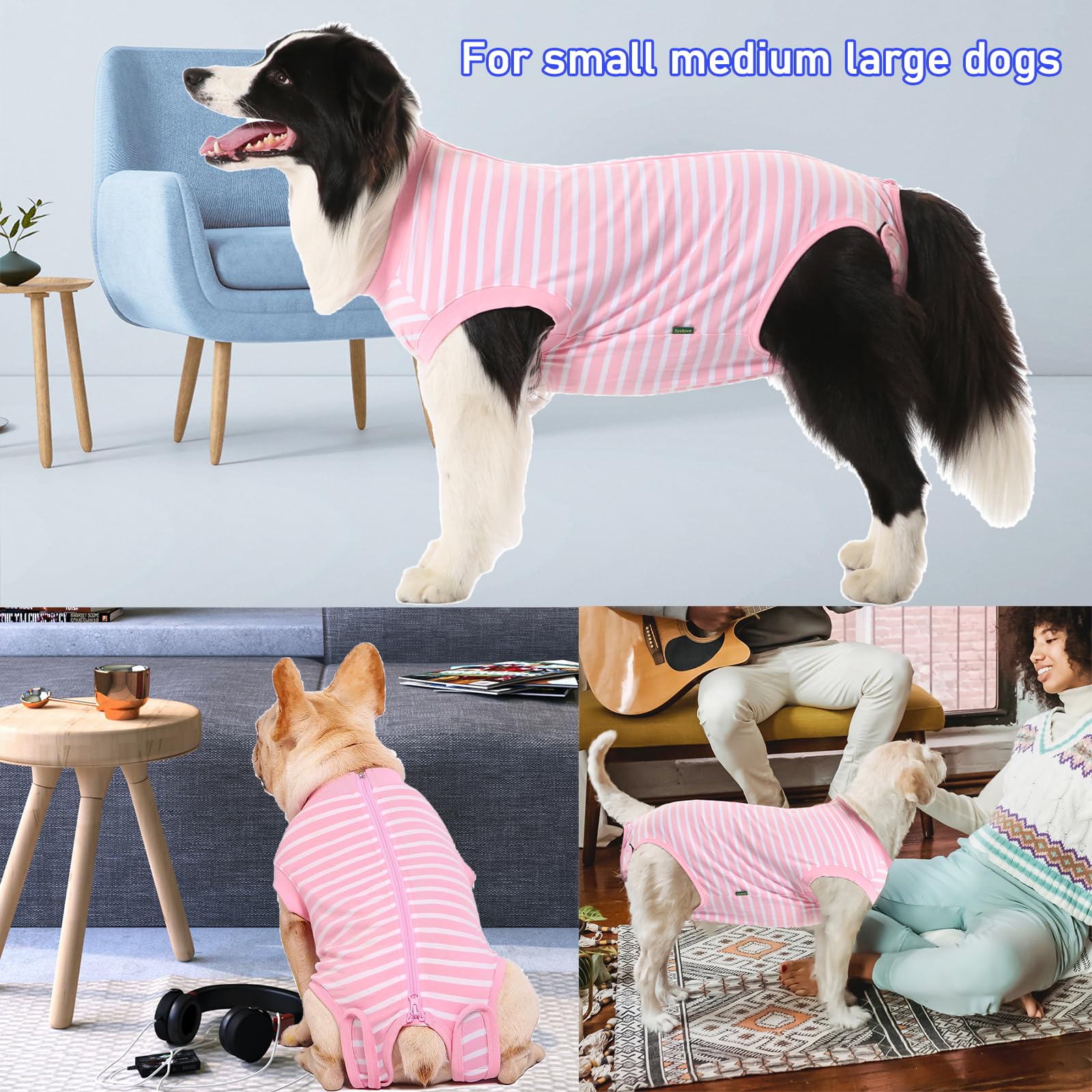 Sychien Dog Recovery Suit Female,Pink Small Surgery Recovery Shirt,Pink-White Striped S