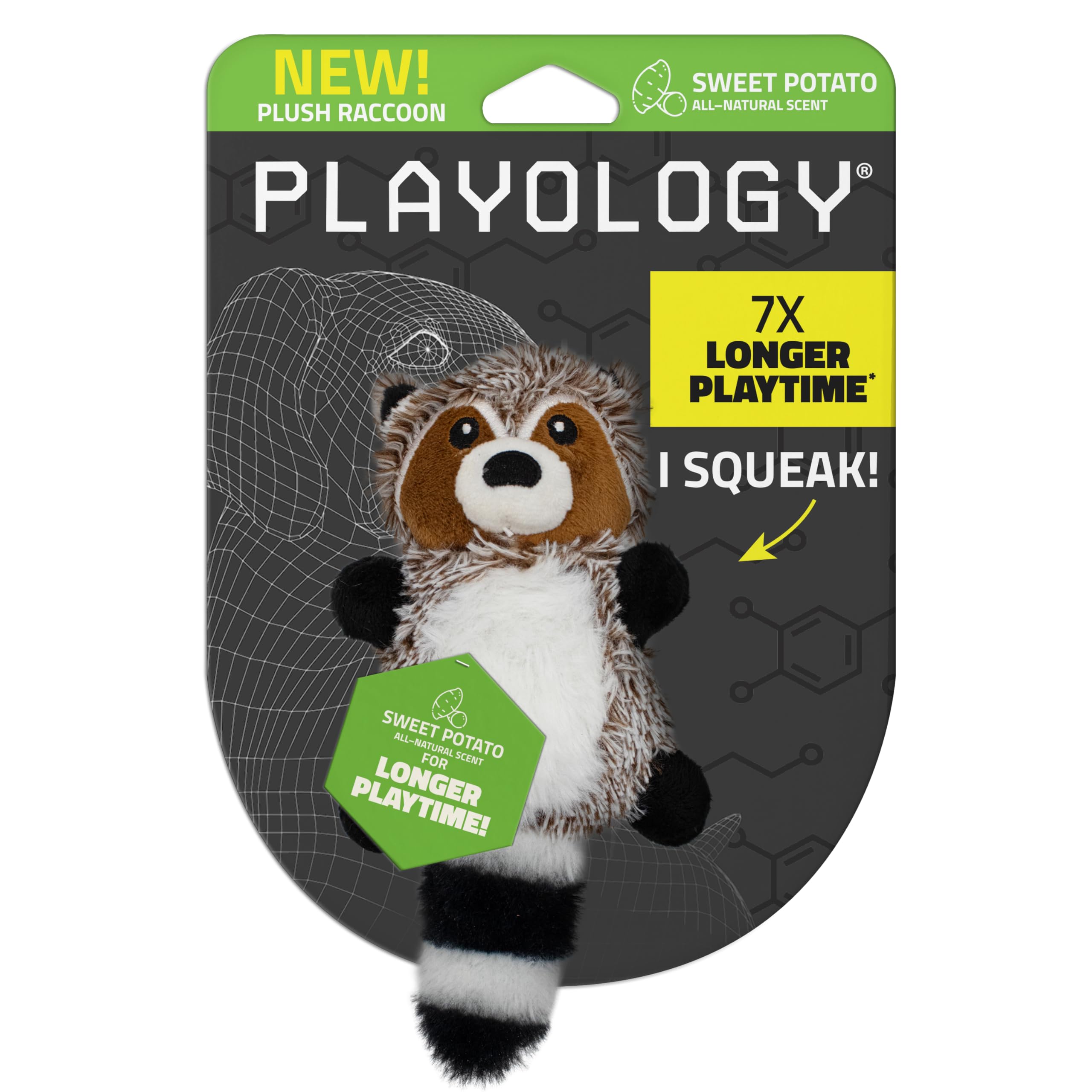 Playology Plush Toys for Dogs | Stuffed Animal Raccoon| Sweet Potato Scented for Small Dogs