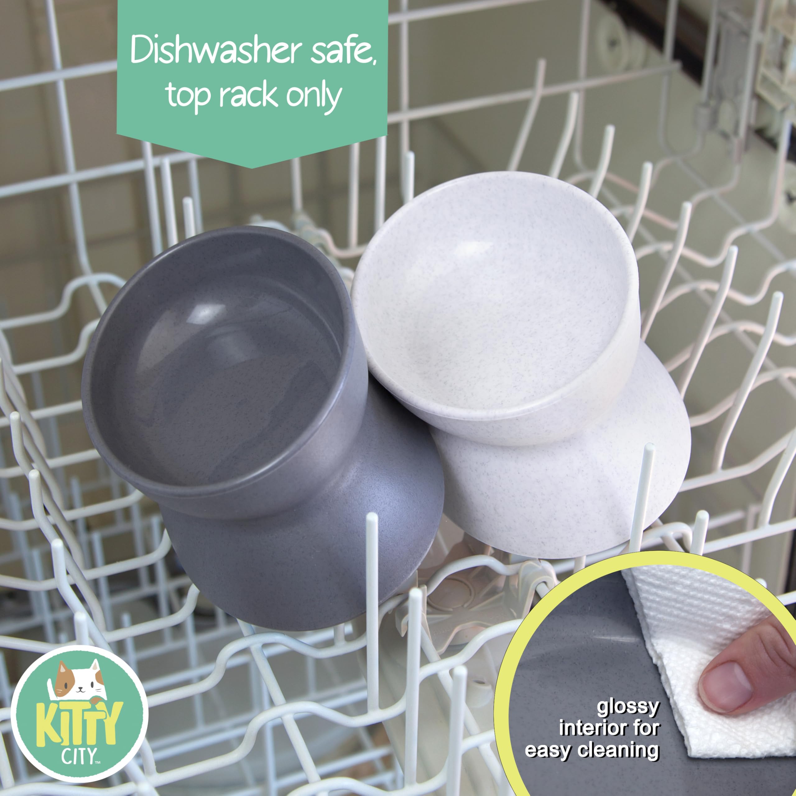 Kitty City Raised Cat Bowls, Large Bowl 2Pk (Modern)