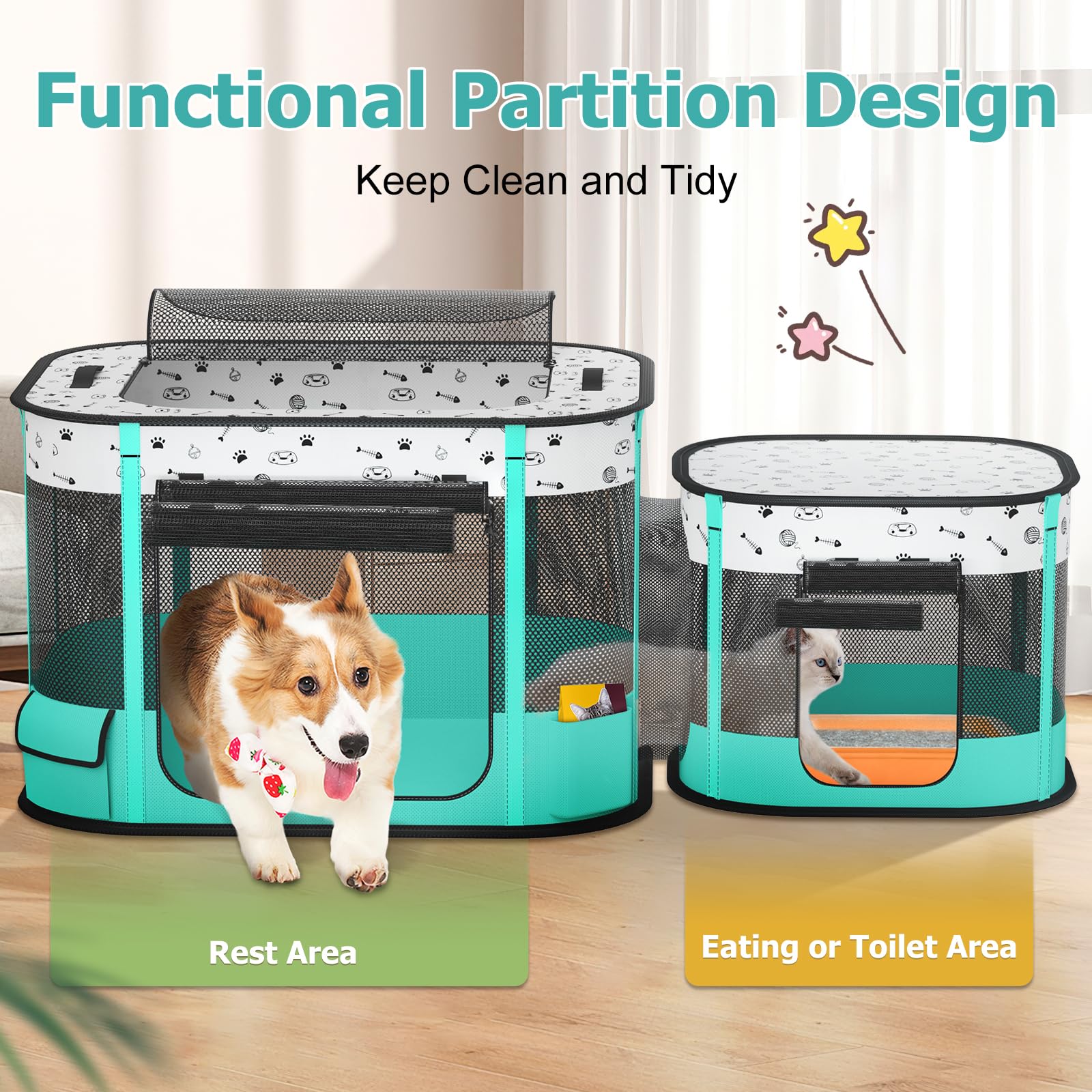 Bufor Portable Cat Playpen, Foldable Pet Dog Playpen With Pet Pee Pad, For Kitten Puppy Play Pen Indoor/Outdoor, Cats Enclosure
