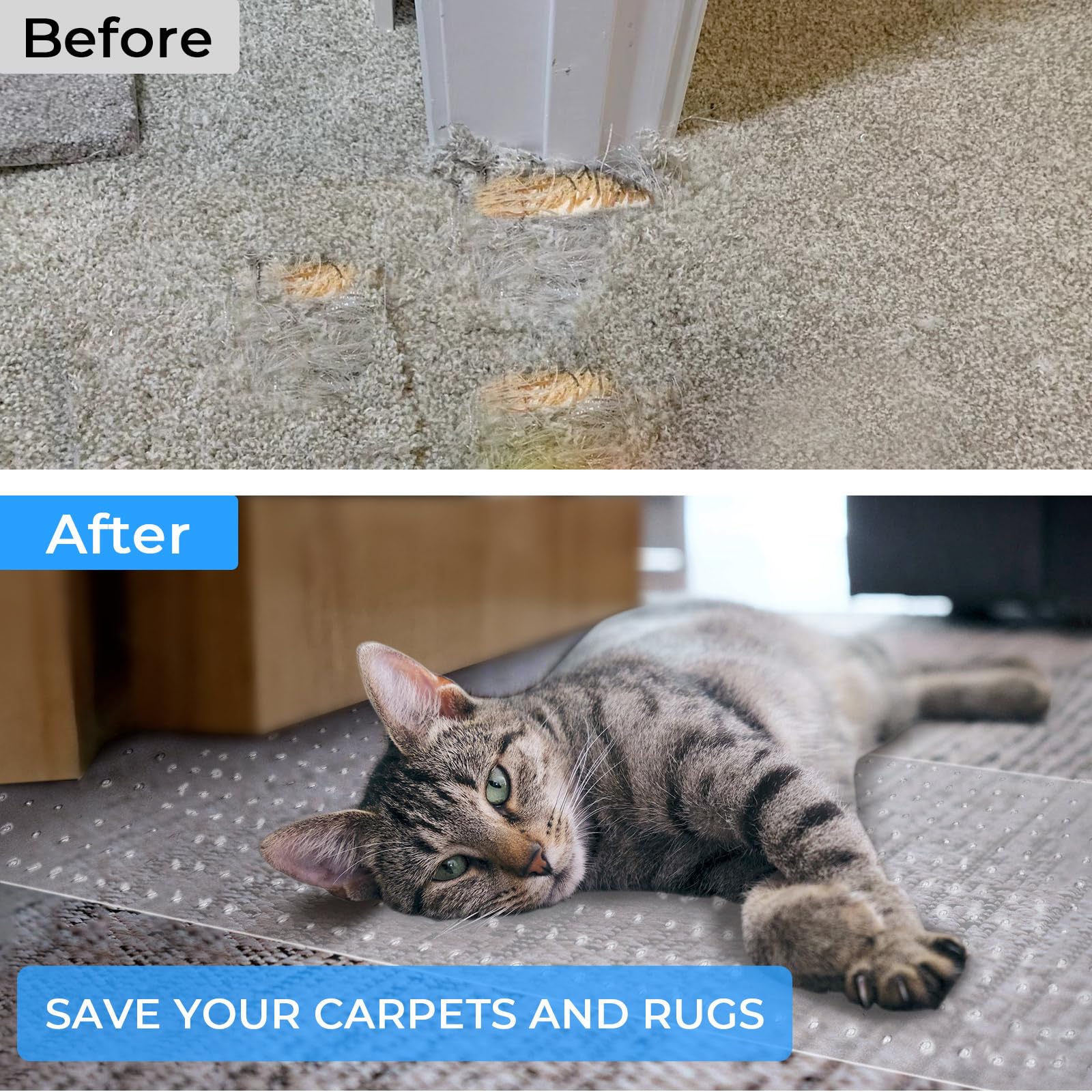THAMIAO Carpet Protector Mat for Cats & Dogs - Anti-Scratch, Non-Slip, Clear, 3.6FT, Easy to Cut, 1pcs