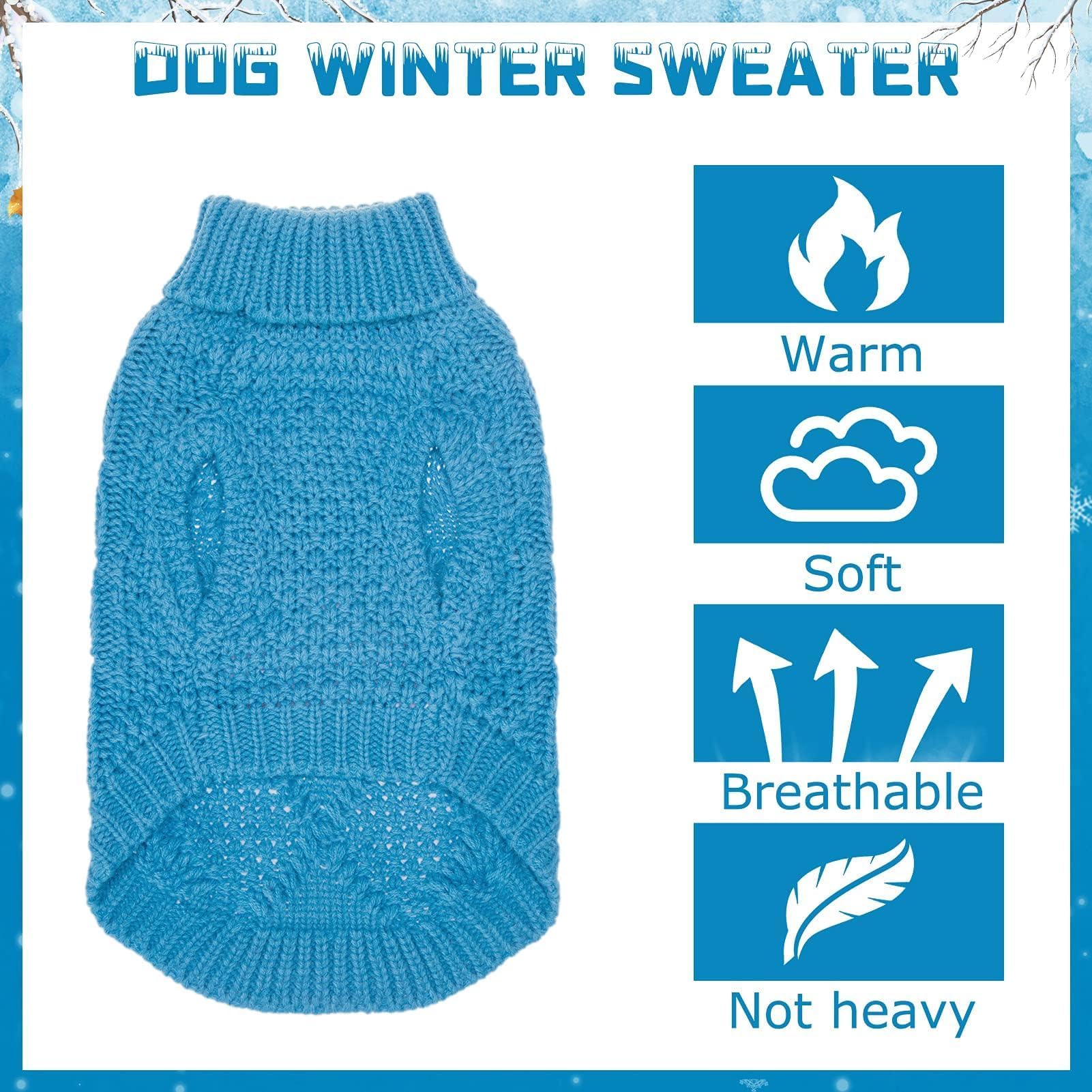 Mihachi Turtleneck Dog Sweater - Winter Coat Apparel Classic Cable Knit Clothes With Leash Hole For Cold Weather, Ideal Gift For