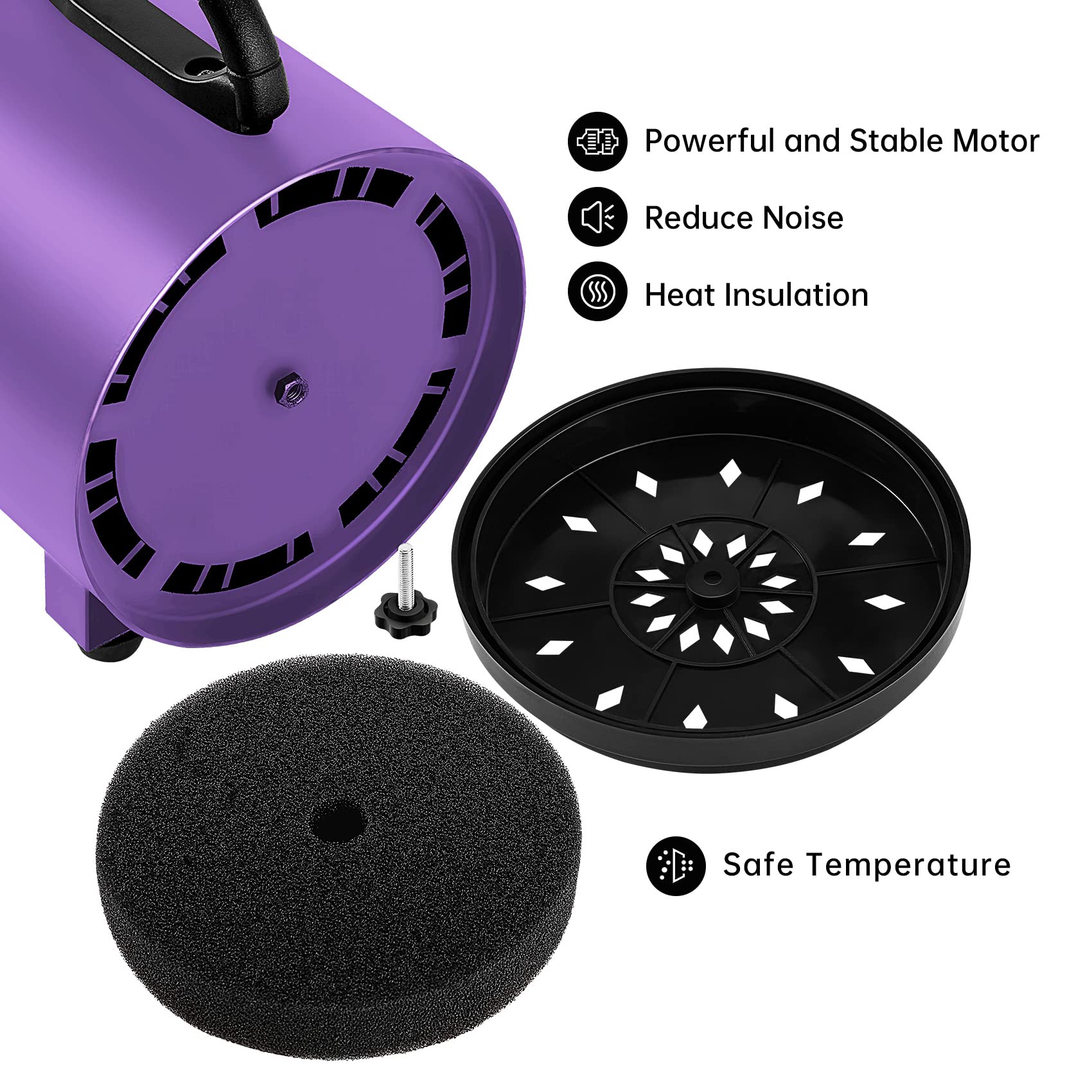 Nestroad Dog Dryer High Velocity Dog Hair Dryer,4.3Hp/3200W Dog Blower Grooming Force Dryer With Stepless Adjustable Speed,Professional Pet Hair Drying With 4 Different Nozzles For Dogs Pets,Purple