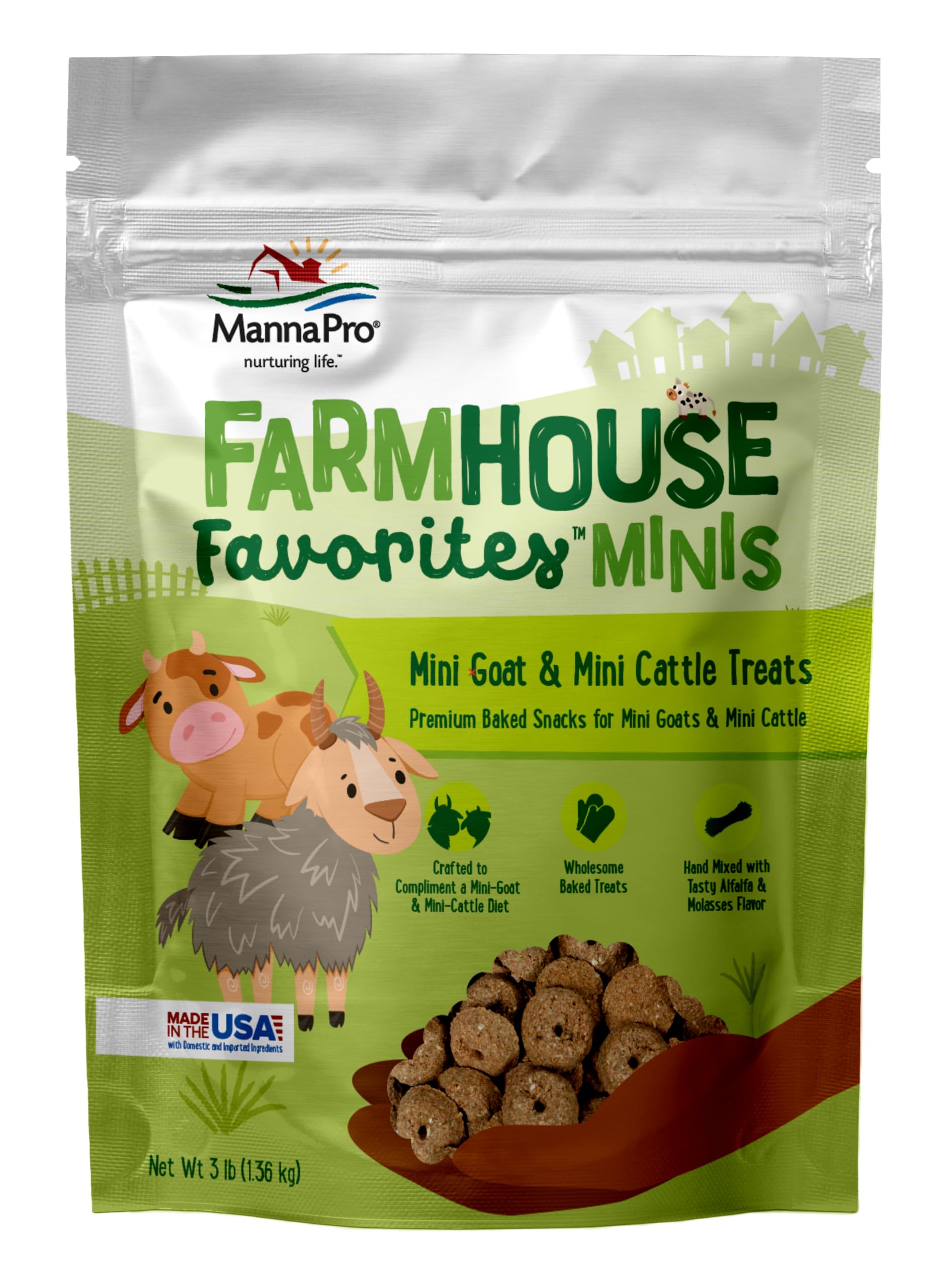 Manna Pro Farmhouse Favorites Mini Goat & Cattle Treats - Premium Baked Snacks for Mini Goats & Mini Cattle - Hand Mixed - Alfal