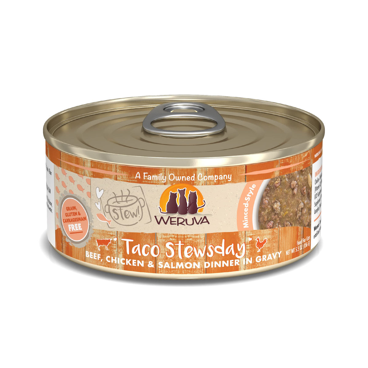 Weruva Classic Cat Stews!, Taco Stewsday With Beef, Chicken & Salmon In Gravy, 5.5Oz Can (Pack Of 8)