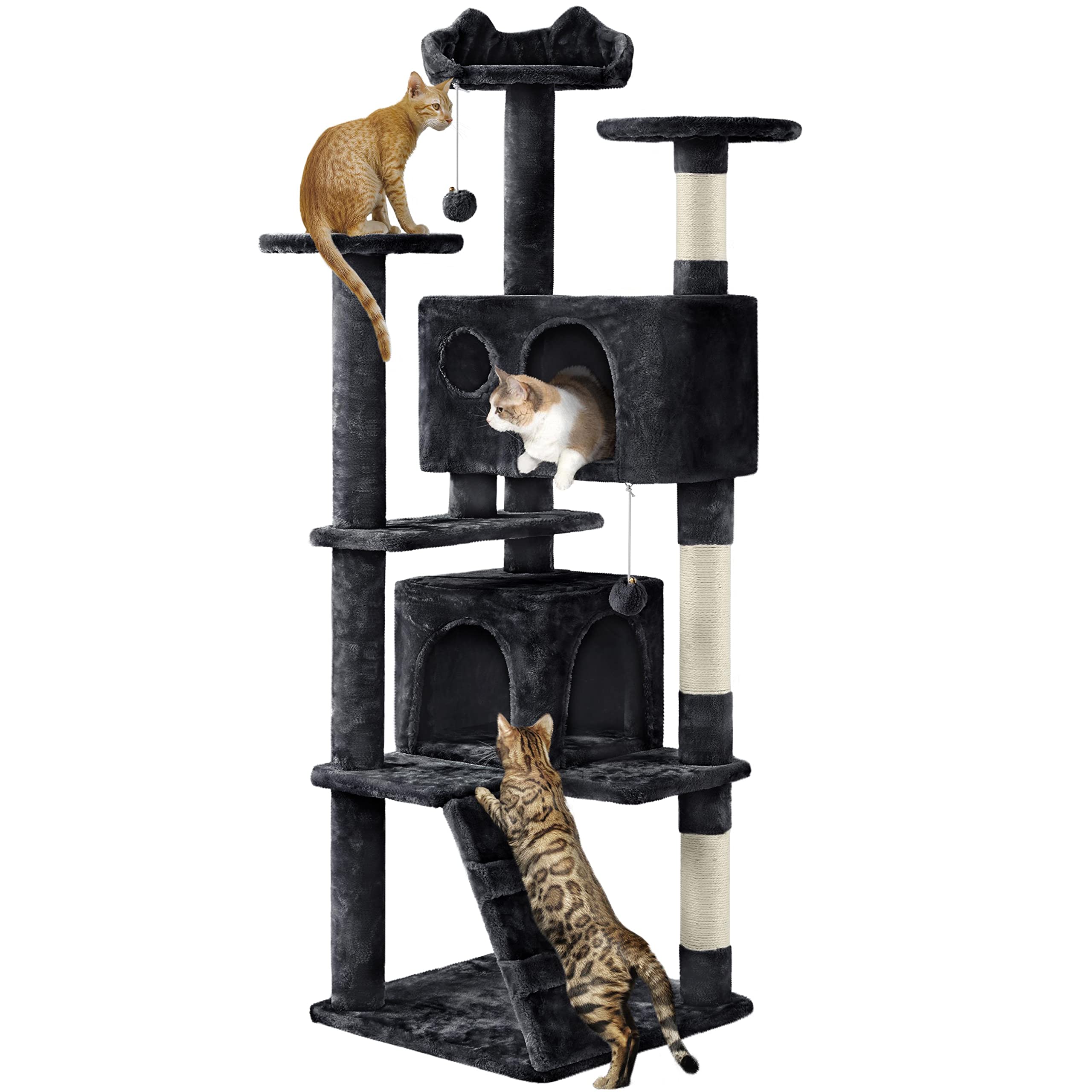 Yaheetech 62In Cat Tree Tower For Indoor Cats, Furniture W/Double Condo, Scratching Posts, Multiple Platforms And Balls For Kitt