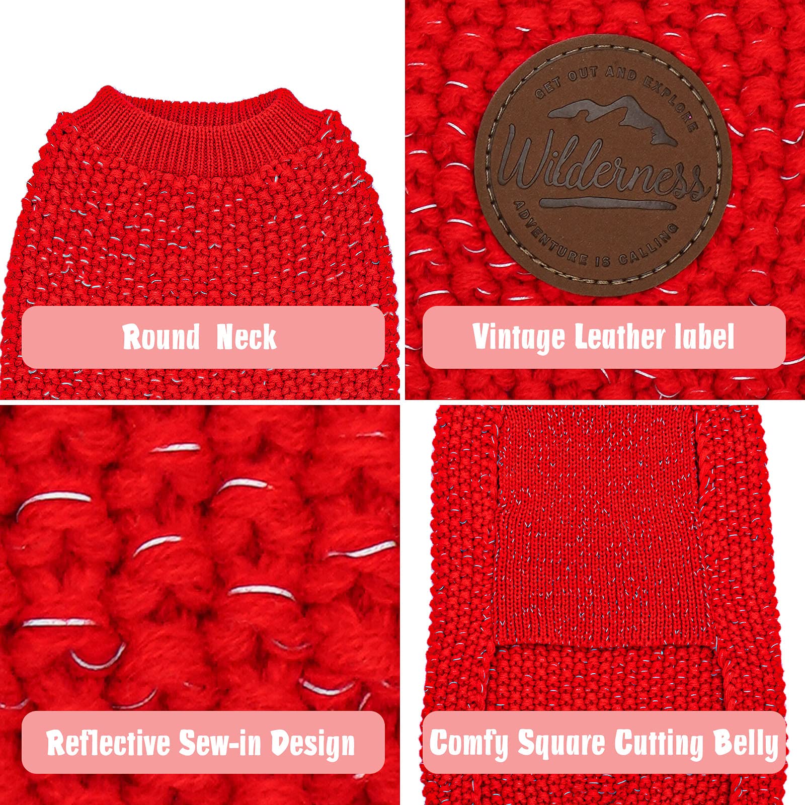 Kyeese Dog Sweaters Heavy Reflective Pullover Dog Knitwear For Fall Winter For Medium Dogs Red