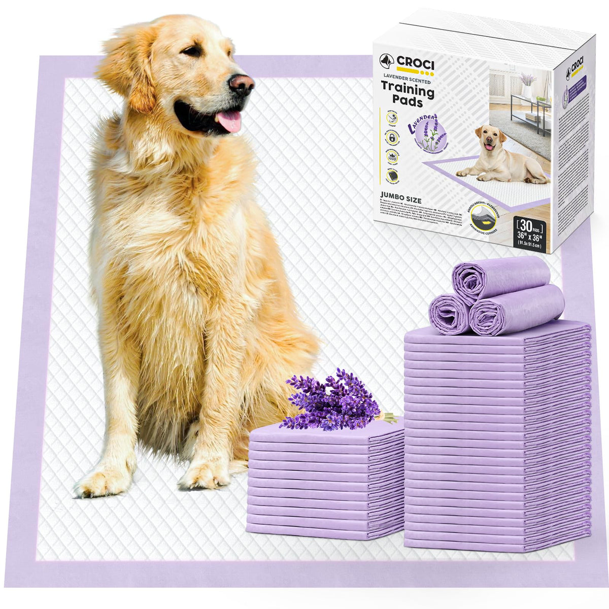 CROCI Dog Pads Lavender Scented 36x36in XXL Pee Pads with Odor Eliminating, Potty Pads Thicken Super Absorbent Up to 11 Cups Pup