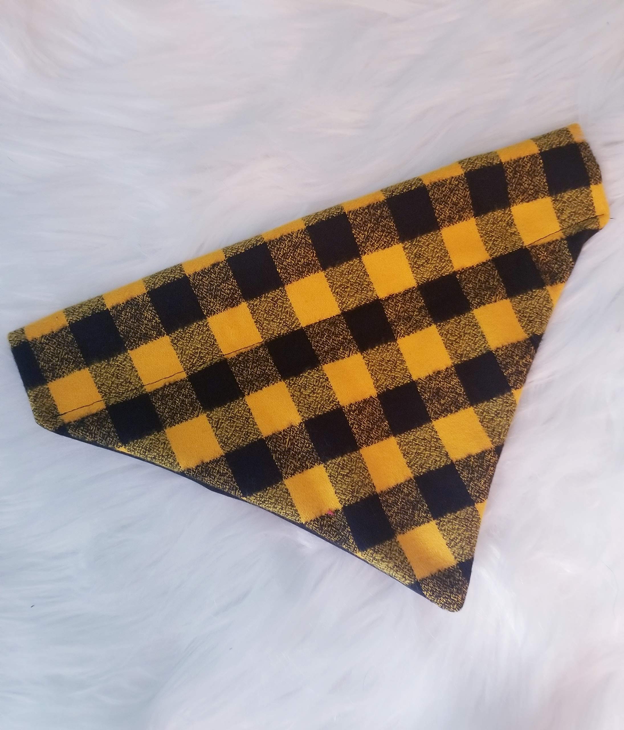 Black And Yellow Plaid Flannel Over The Collar Dog Bandana That Slips Onto Their Existing Collar Size Extra Large