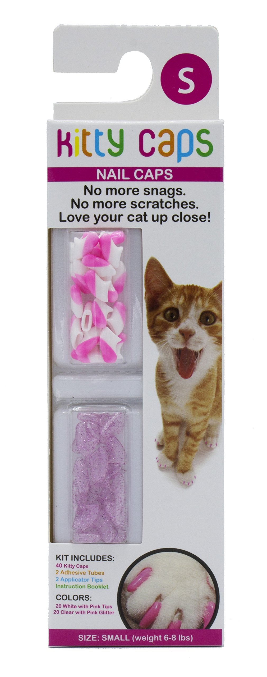 Kitty Caps Nail Caps for Cats Safe, Stylish & Humane Alternative to Declawing Stops Snags and Scratches, Small (6-8 lbs), White 