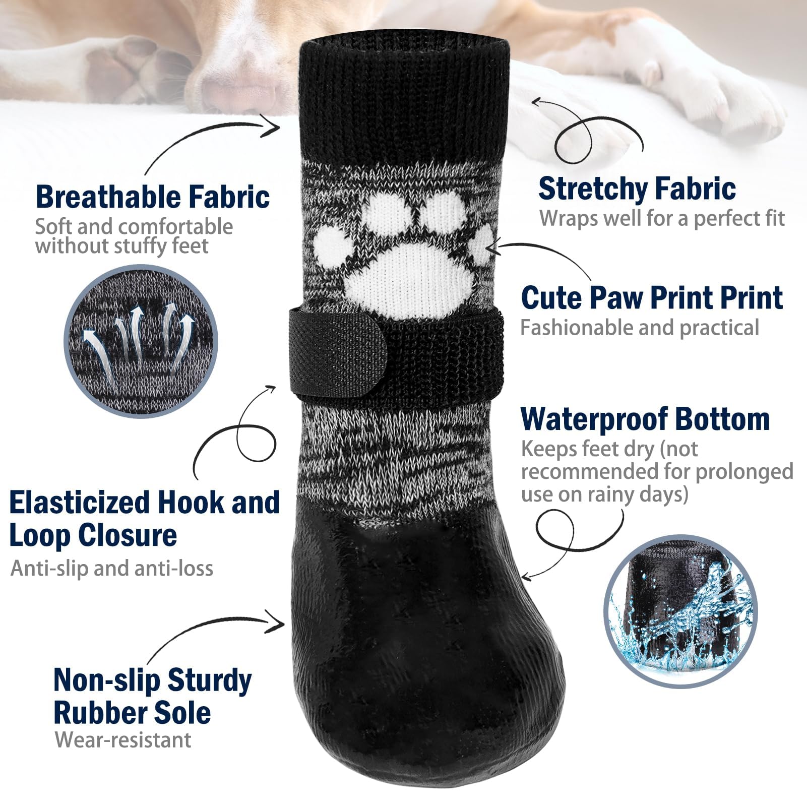 SCENEREAL Anti Slip Dog Boots & Shoes for Hot/Cold Pavement to Prevent Licking, Waterproof Dog Socks Paw Protectors for Small Me