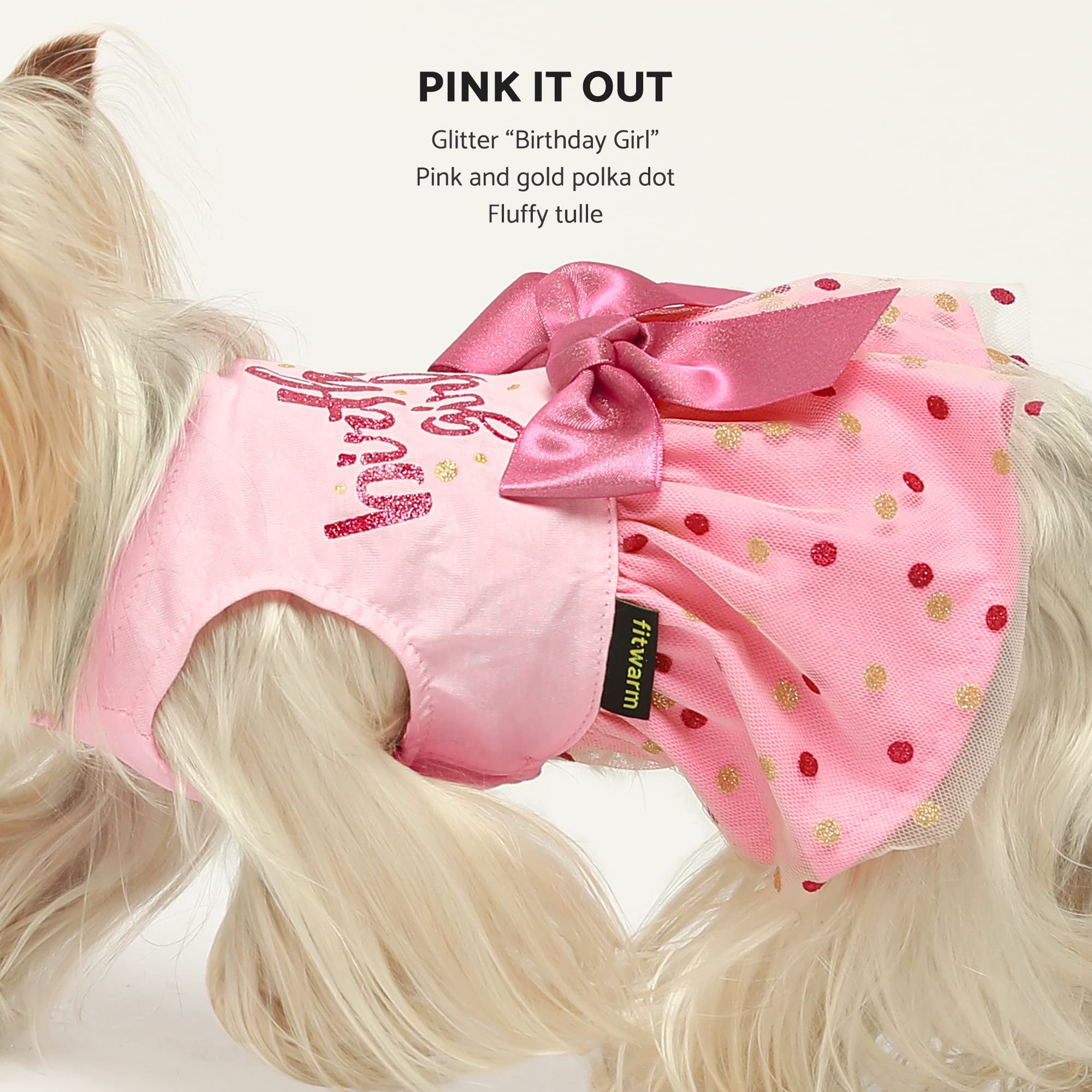 Fitwarm Birthday Girl Dog Tulle Dress, Dog Clothes For Small Dogs Girl, Cat Apparel, Pink, Medium