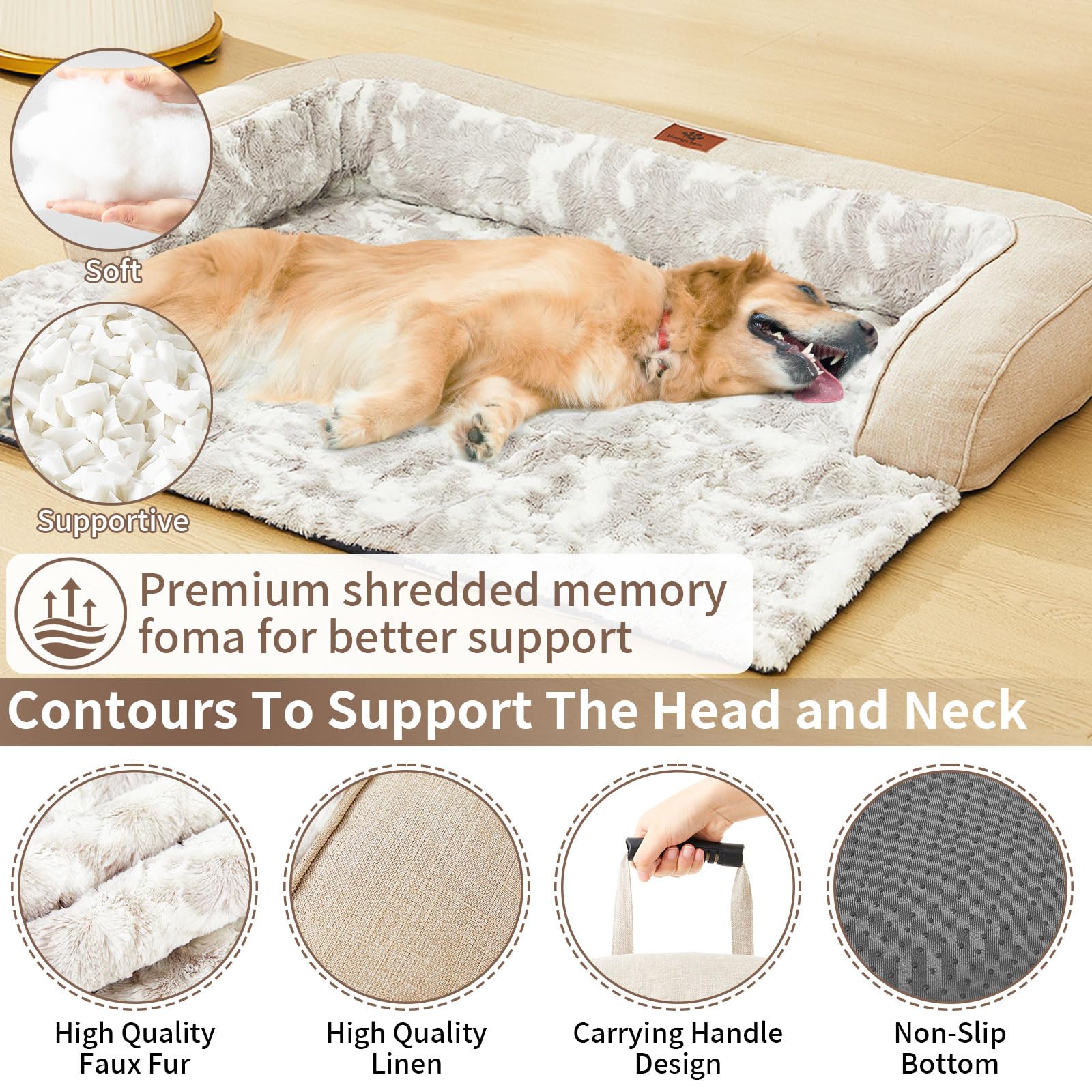 Hapyclaw Calming Dog Couch Bed Mat, 35X31 Inch Waterproof Fluffy Sofa Cover, Furniture Protector With Handle, Removable And Wash