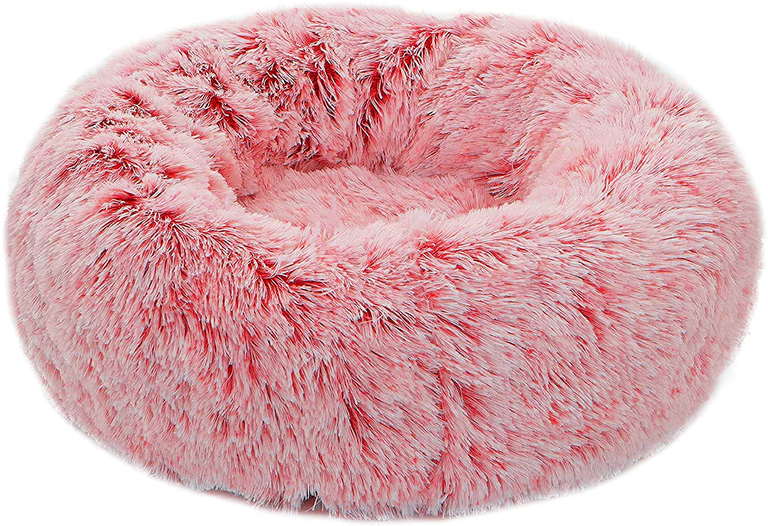 Tormays Calming Donut Dog Bed Xl, Plush Round Cuddler Dog & Cat Bed, Anit-Anxiety Marshmellow Fluffy Faux Fur Cushion (32'', Pin