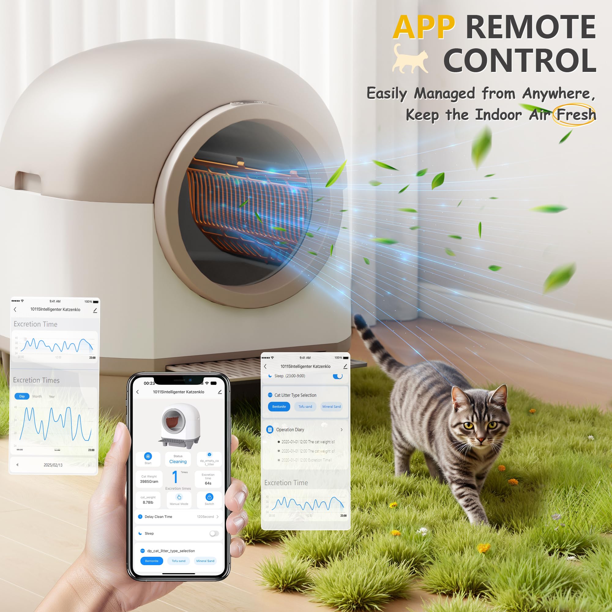 WARCAT Self Cleaning Litter Box Automatic, 90 L Automatic Cat Litter Box for Multiple Cats APP-Controlled with Smart Sensors, Sa