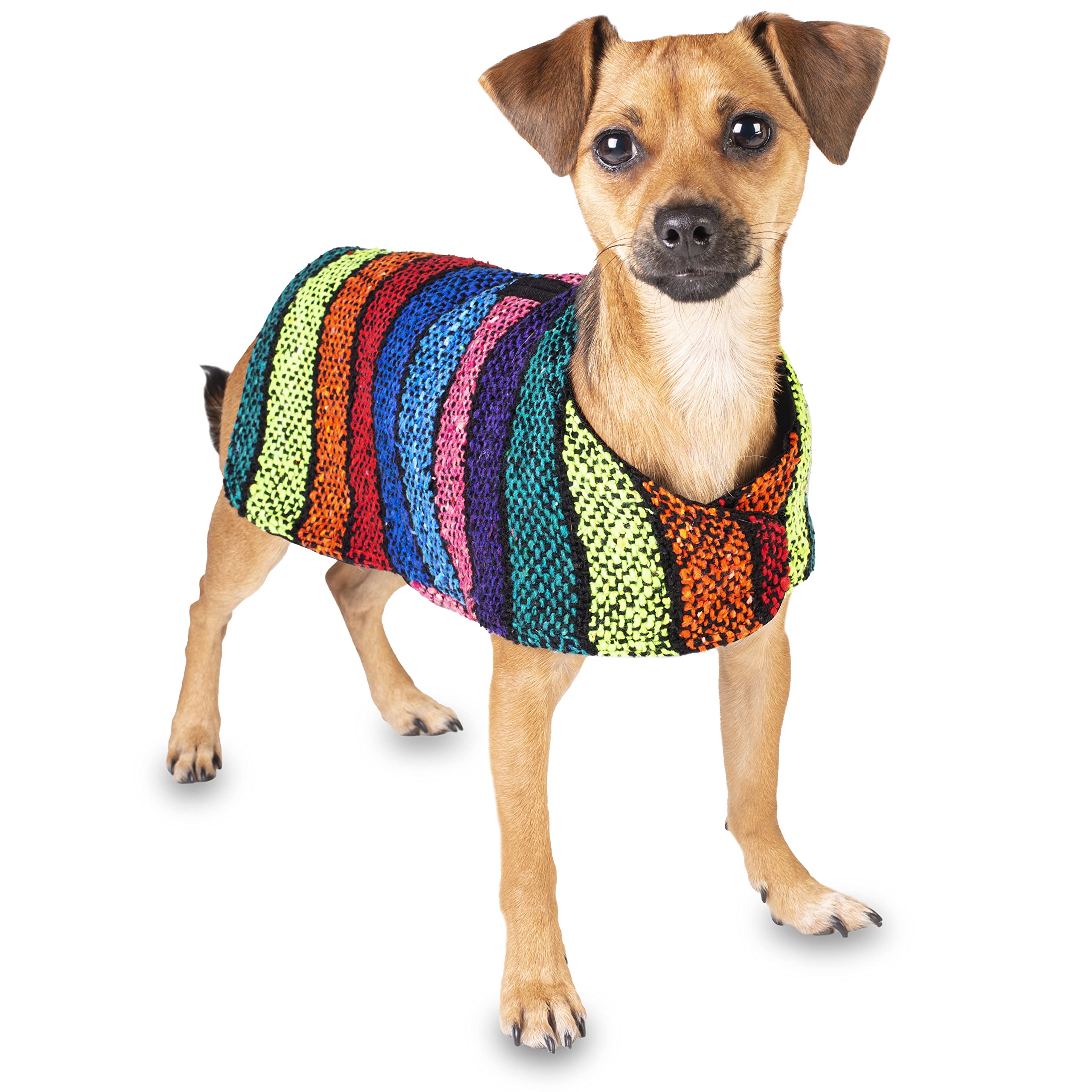 Handmade Dog Poncho From Authentic Mexican Blanket - Dog Clothes - Chihuahua Coat - Costume - Sweater - Vest (Multi Color, Mediu
