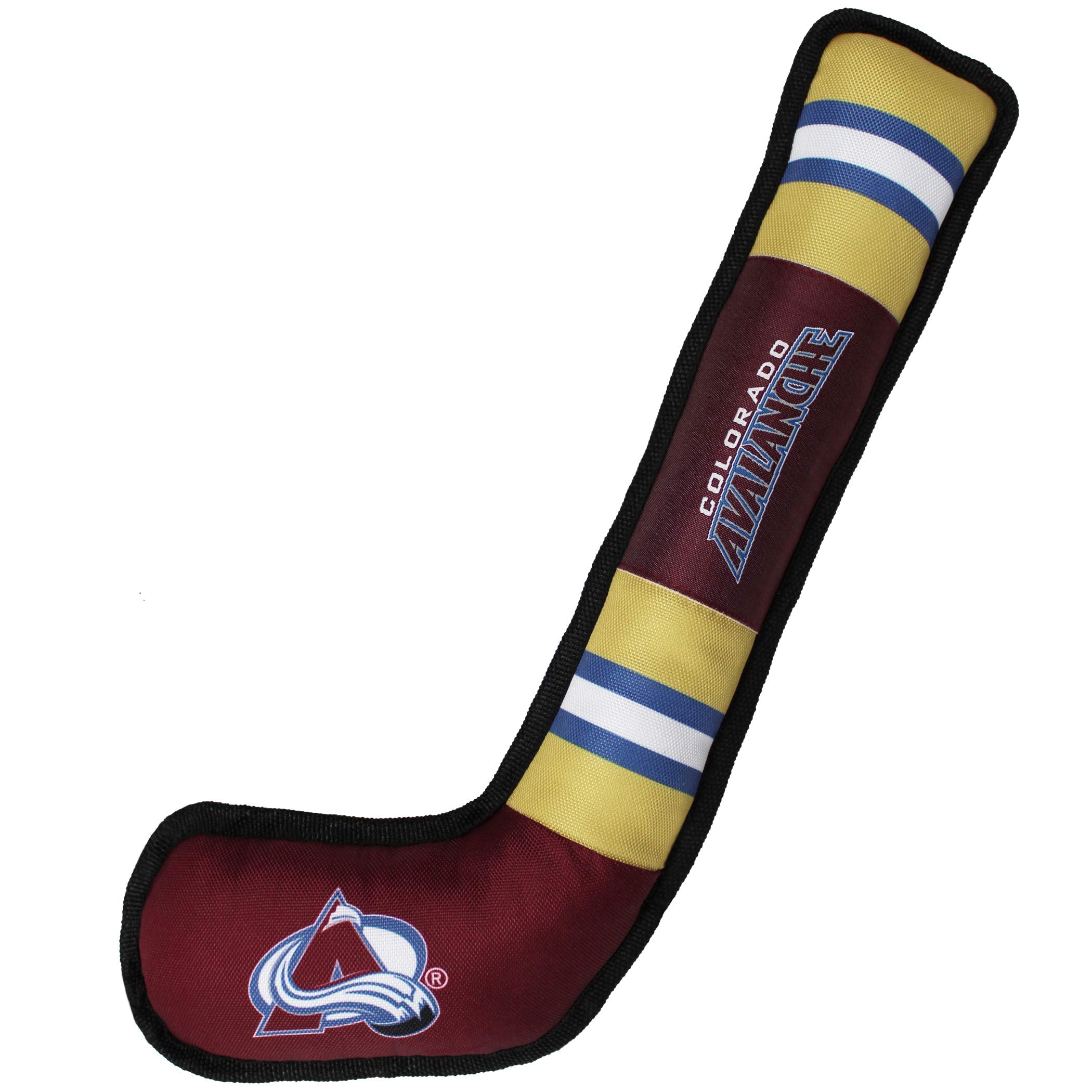 Pets First Dog Toy Tough Nylon With Inner Squeaker Licensed By Nhl Colorado Avalanche Hockey Stick Toy For Dogs & Cats. Play Hoc