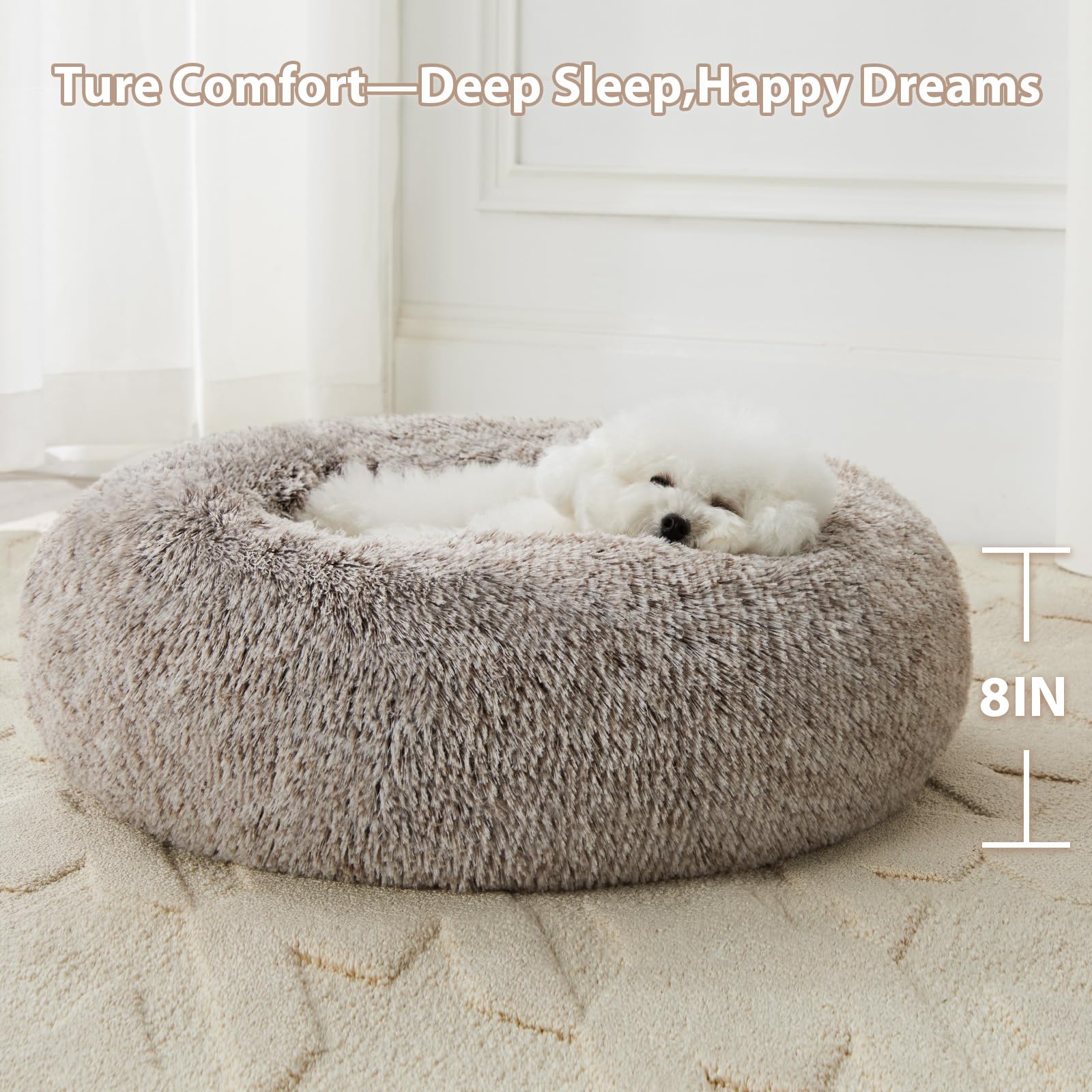 Wnpethome Calming Dog Bed & Cat Bed, Anti-Anxiety Donut Small Dog Bed, Fluffy Faux Fur Cats Cushion Puppy Bed For Small Pets And
