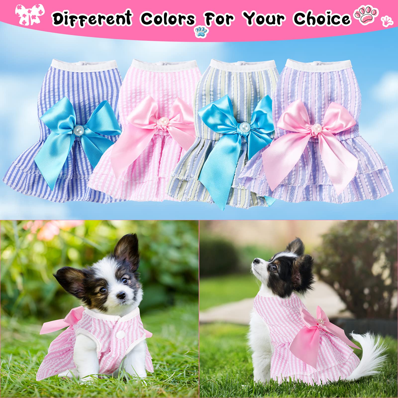 4 Pieces Dog Dresses Dogs Puppy Clothes Summer Princess Pet Dresses Girl Female Doggie Tutu Skirt Apparel for Chihuahua Yorkies