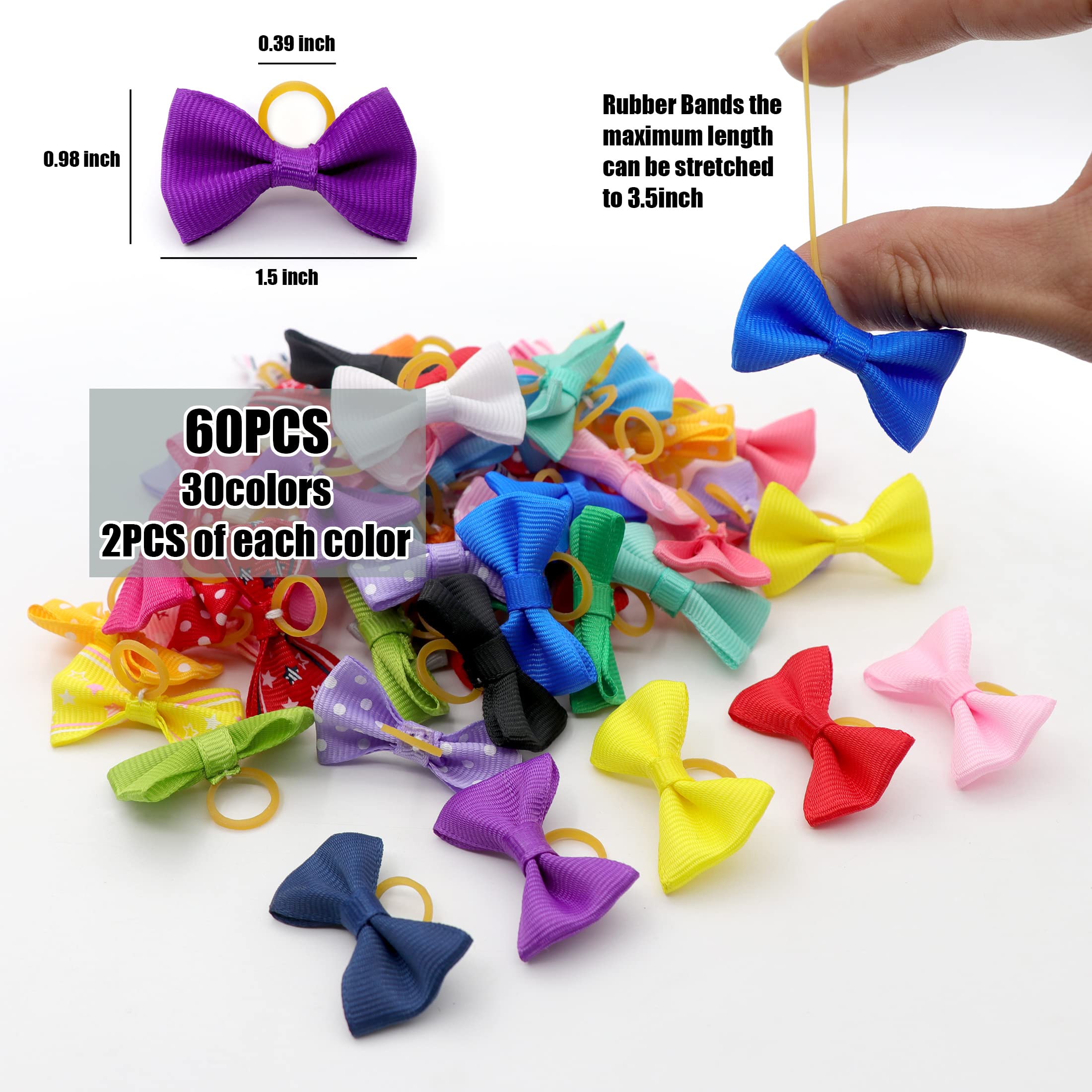 Yaka 60Pcs (30 Paris) Cute Puppy Dog Small Bowknot Hair Bows With Rubber Bands Handmade Hair Accessories Bow Pet Grooming Products(Mix Colors)
