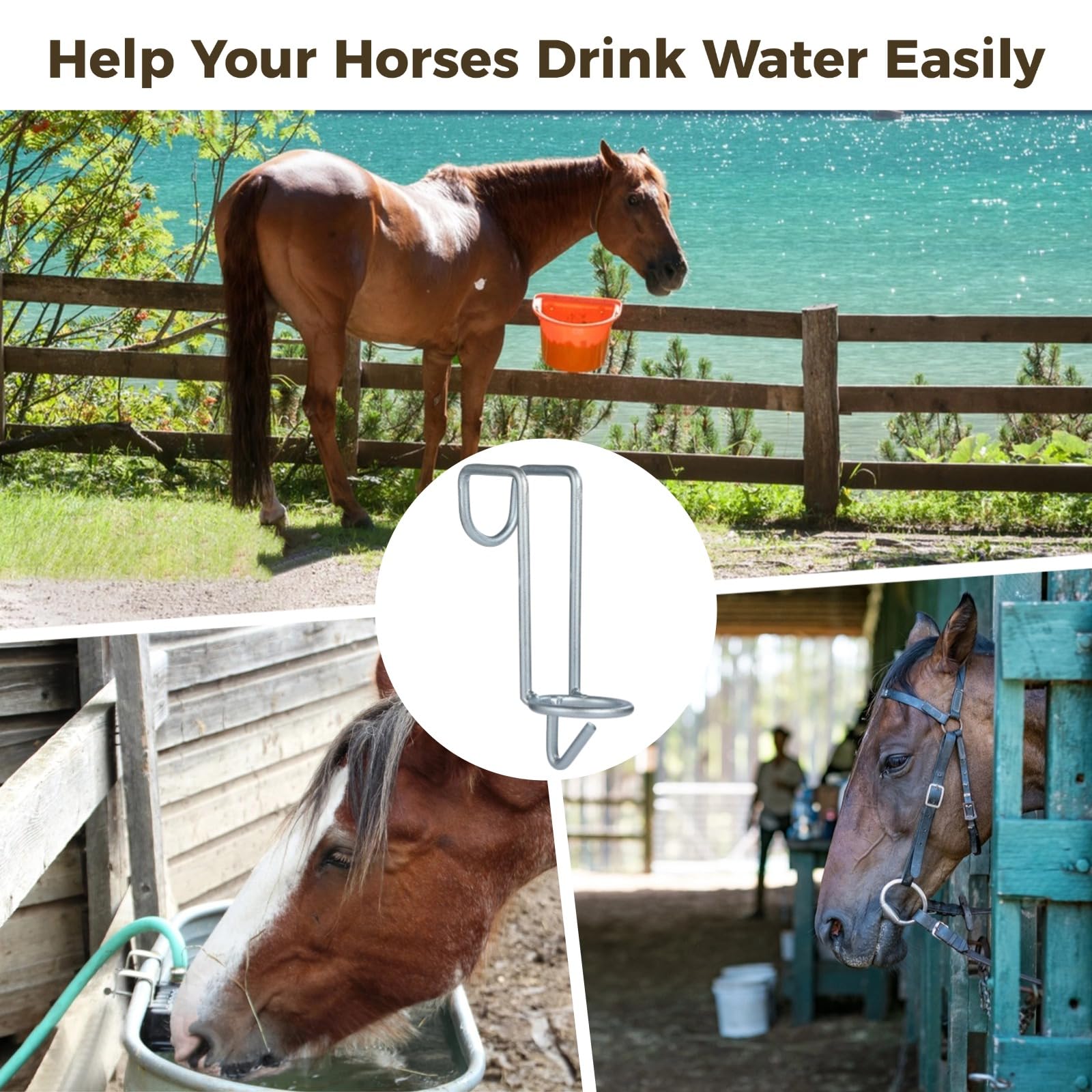 yeesport 4 Pcs Horse Water Bucket Hooks, Quality Metal, Rust-Resistant, Double Hook Design, Easy Installation for Stables Barns