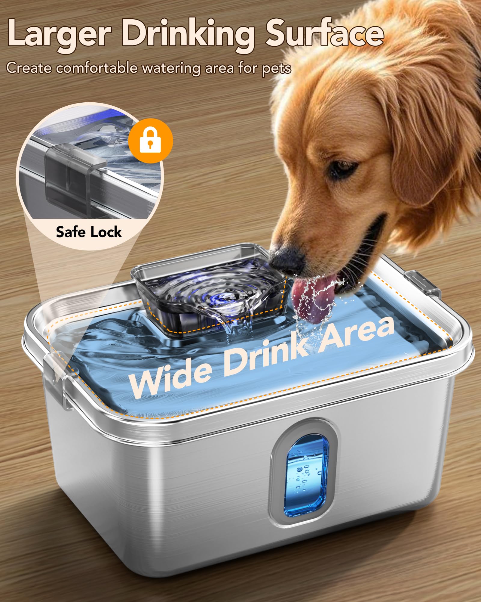 Dog Water Fountain For Large Dogs Stainless Steel Dog Water Fountain 2 Gal Cats & Pets Automatic Pet Water Fountain With Large D
