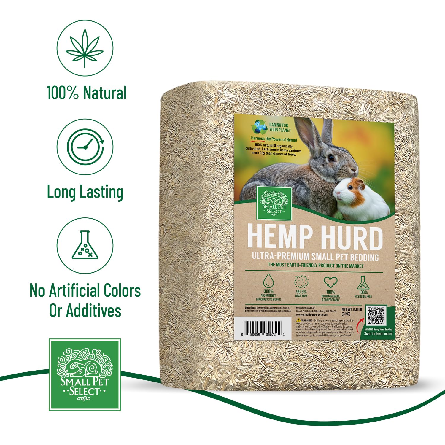 Small Pet Select Hemp HURD Ultra-Premium Small Pet Bedding, Biodegradable Animal Bedding, Eco Friendly Odor Control for Rabbits,
