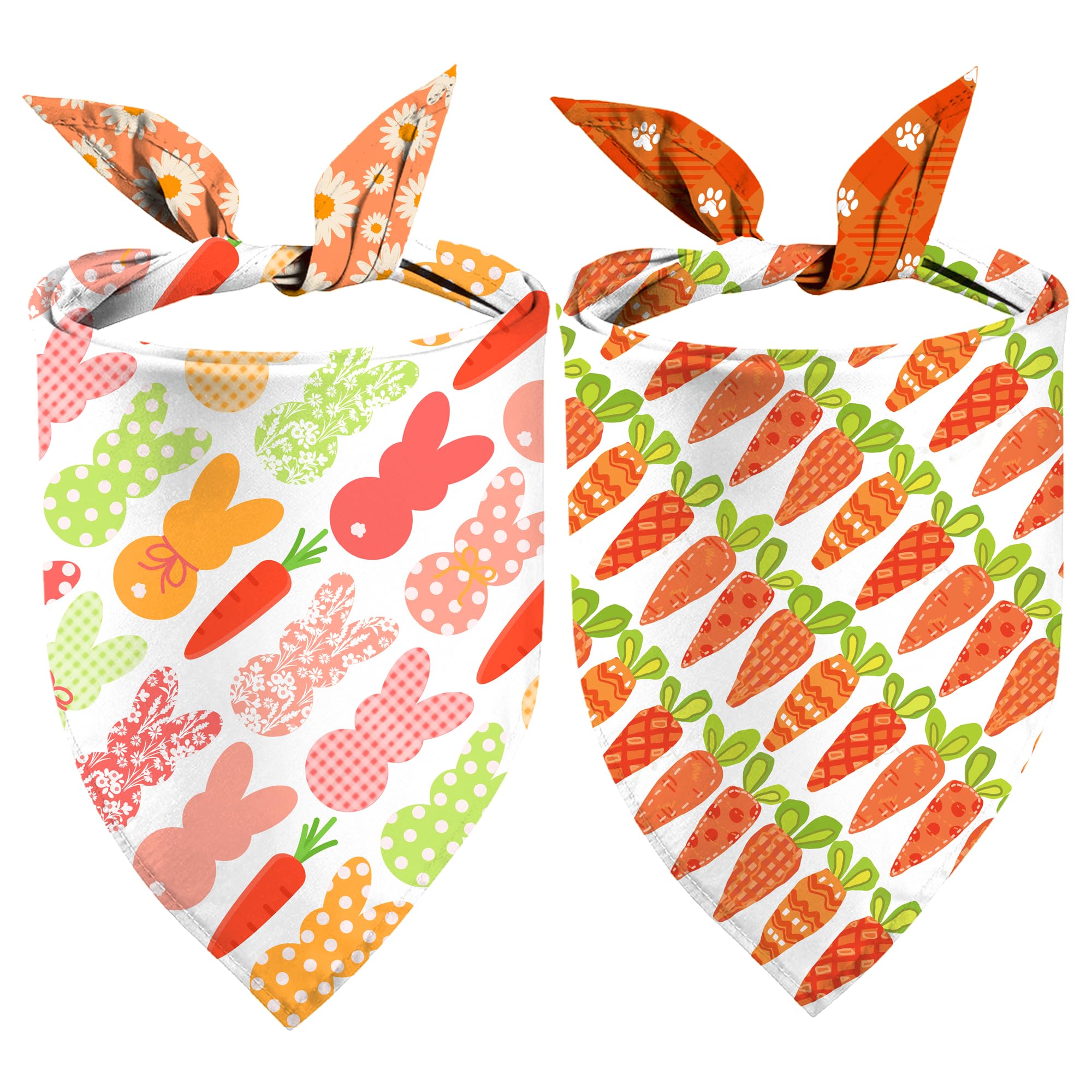 Easter Dog Bandanas 2 Pack, Bunnies Carrots Dog Scarfs For Boy And Girl, Daisy Pet Scarves For Pe.Ps Bandanas For Small Medium L