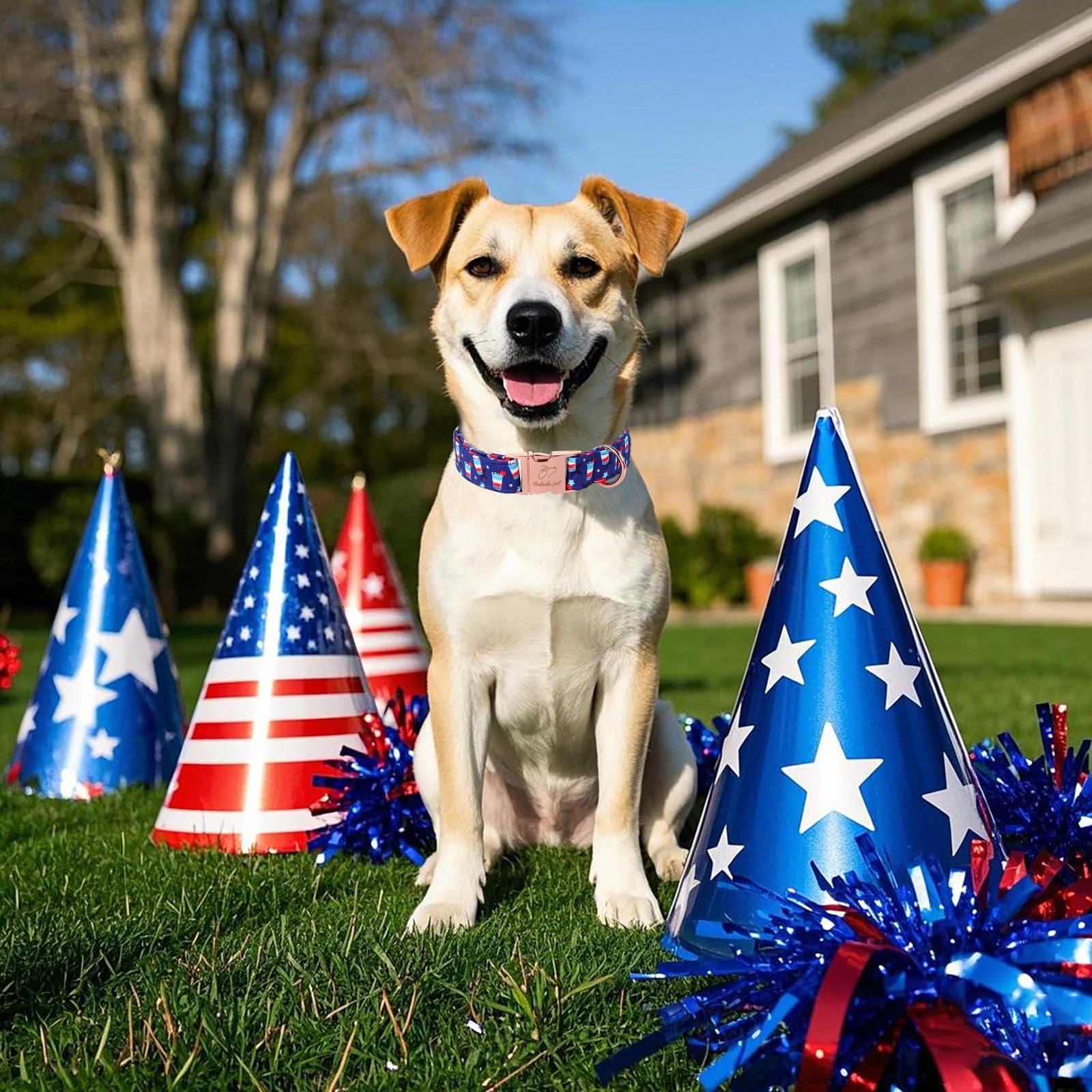 Babole Pet 4Th Of July Dog Collar, Blue Flag Sundae Patriotic Pet Collar With Metal Buckel, Adjustable Summer Holiday Dog Collar