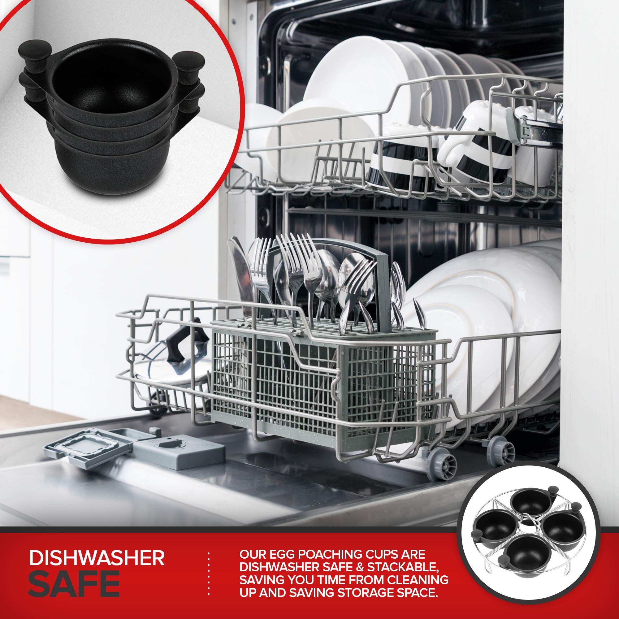 Modern Innovations Stainless Steel 4-cup Egg Poacher Tray - complimentary Silicone Mitt - Egg Poacher Insert for Poaching Eggs