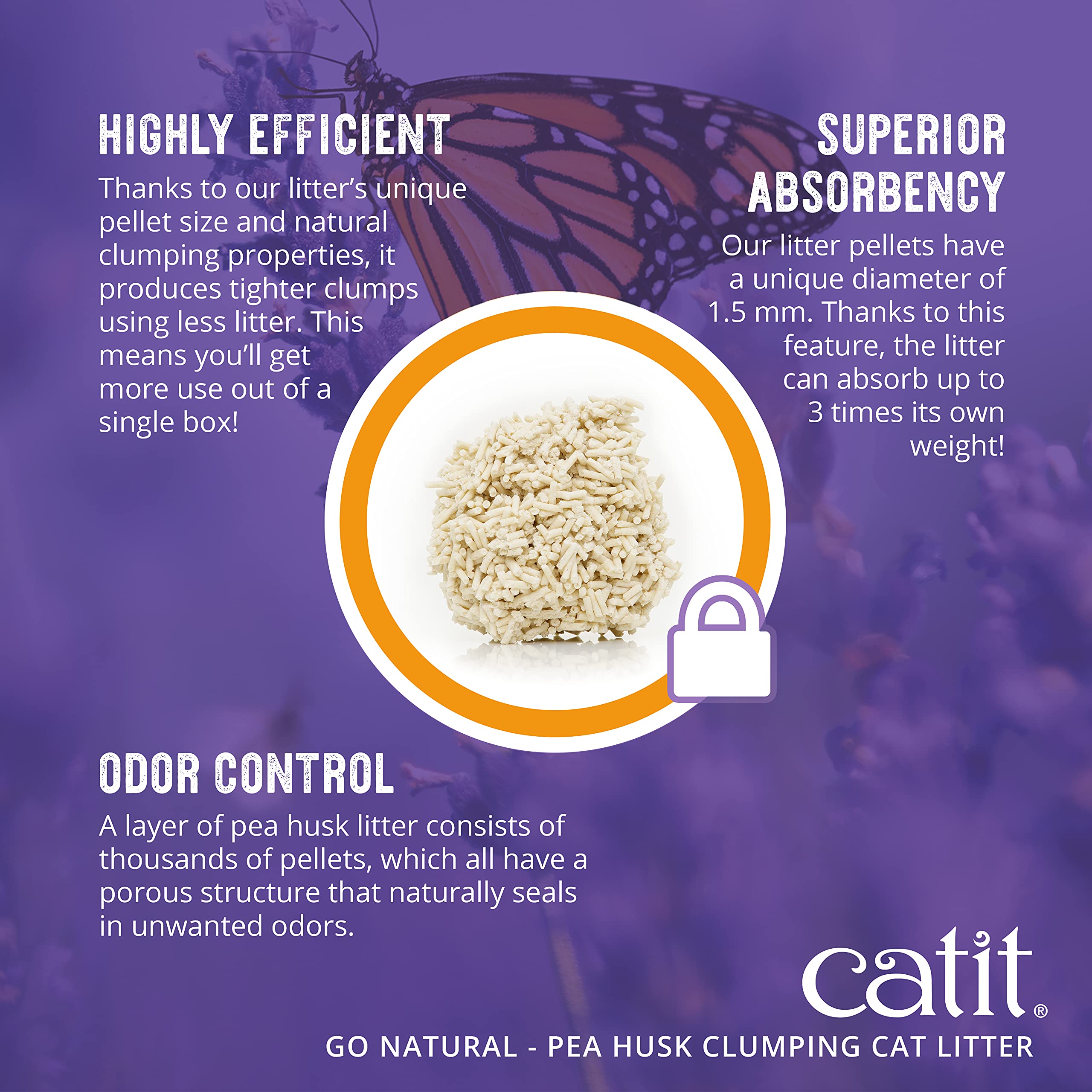 Catit - Go Natural Pea Husk Clumping Cat Litter - Lightweight, Dust Free, Easy Cleaning & Scooping, Flushable Kitty Litter With Odor Control & Subtle Fragrance - 12.3 Lbs, Lavender Scented