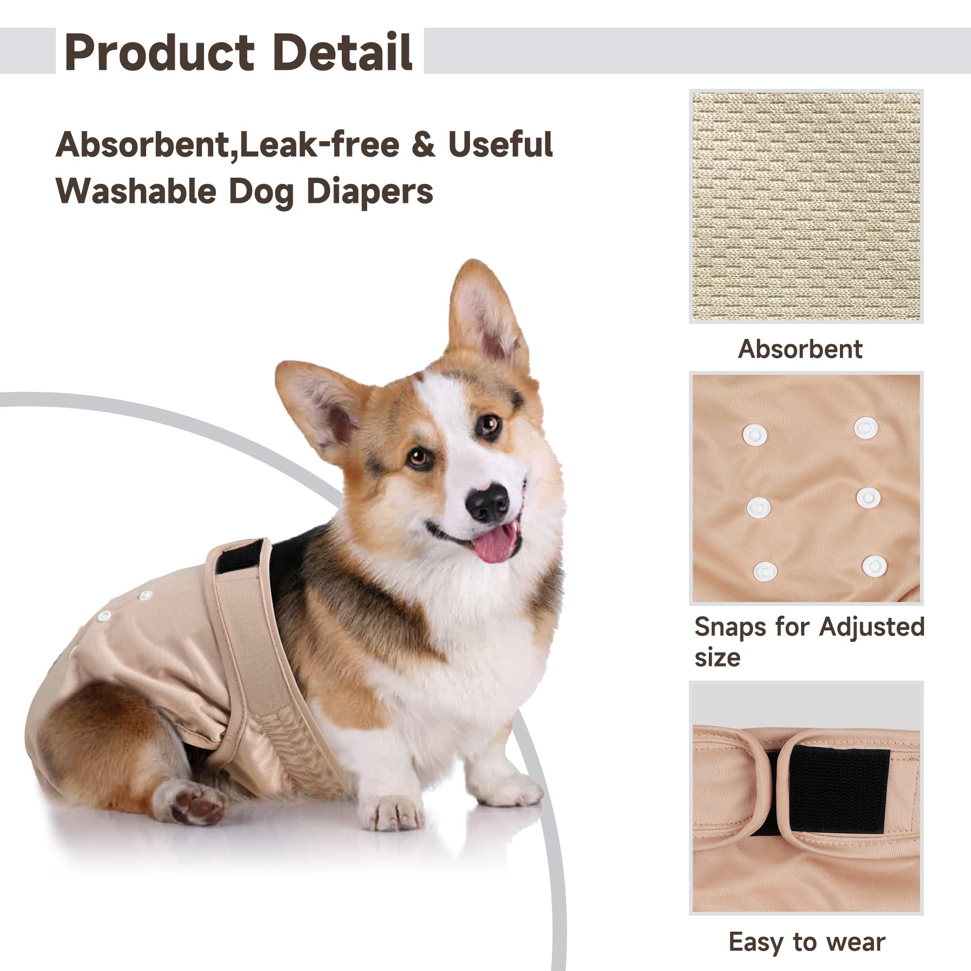 Langsprit Female Dog Diapers No Tail Hole,Reusable Puppy French Bulldog Diapers Female for Period Heat,Washable Doggy Doggie Dia