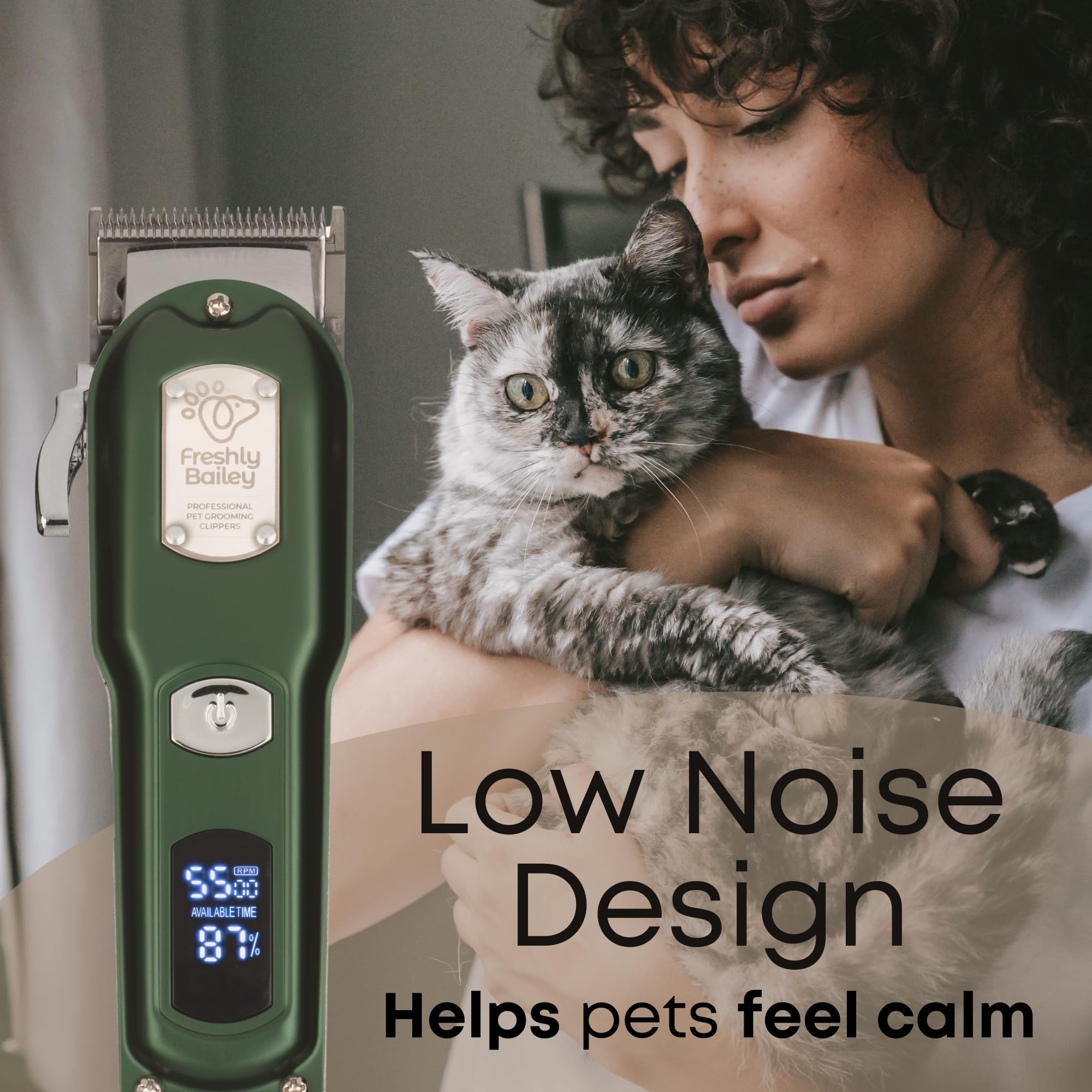 Freshly Bailey Cat Clippers For Matted Hair - Matted Cat Fur Remover - Low Noise Grooming Trimmer & Shaver | Pet Clippers For Lo