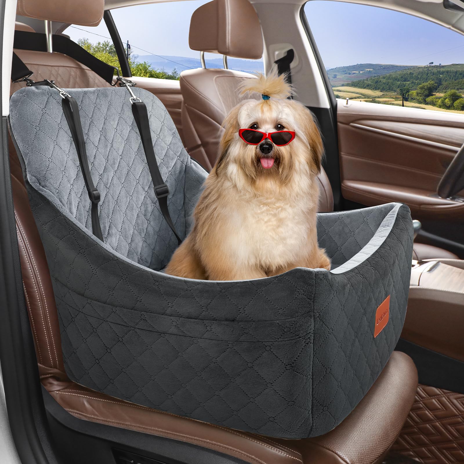 Lealchum Dog Car Seat for Dogs Up to 35lbs,Car Dog Bed Easy to Install,Medium Dog Car Seat with Adjustable Straps and Anti Slip