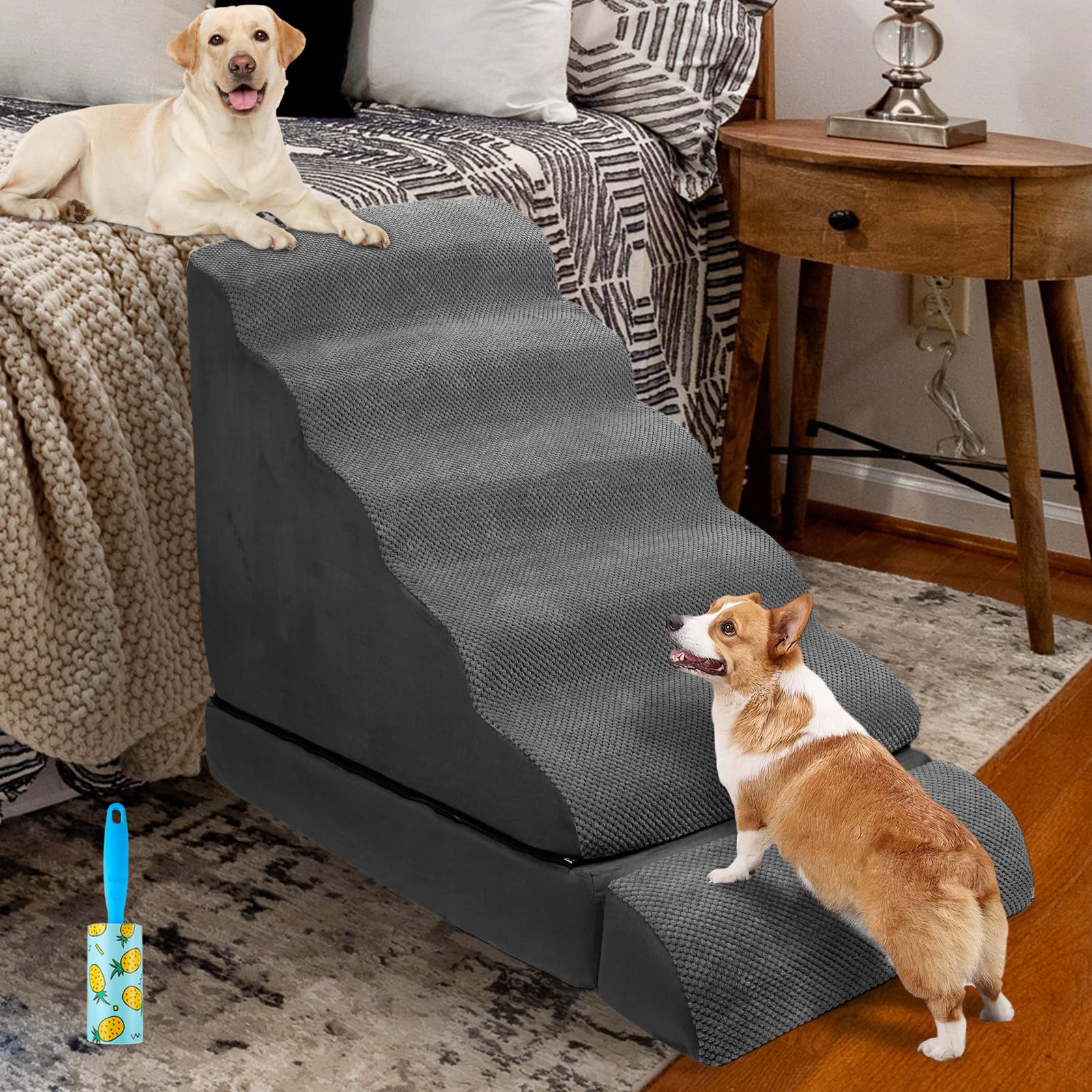 Foam Dog Stairs & Steps for High Beds 30-36 inches High Tall, LitaiL 30 inch 6 Tier Pet Stairs/Steps for High Beds Large Dogs, N