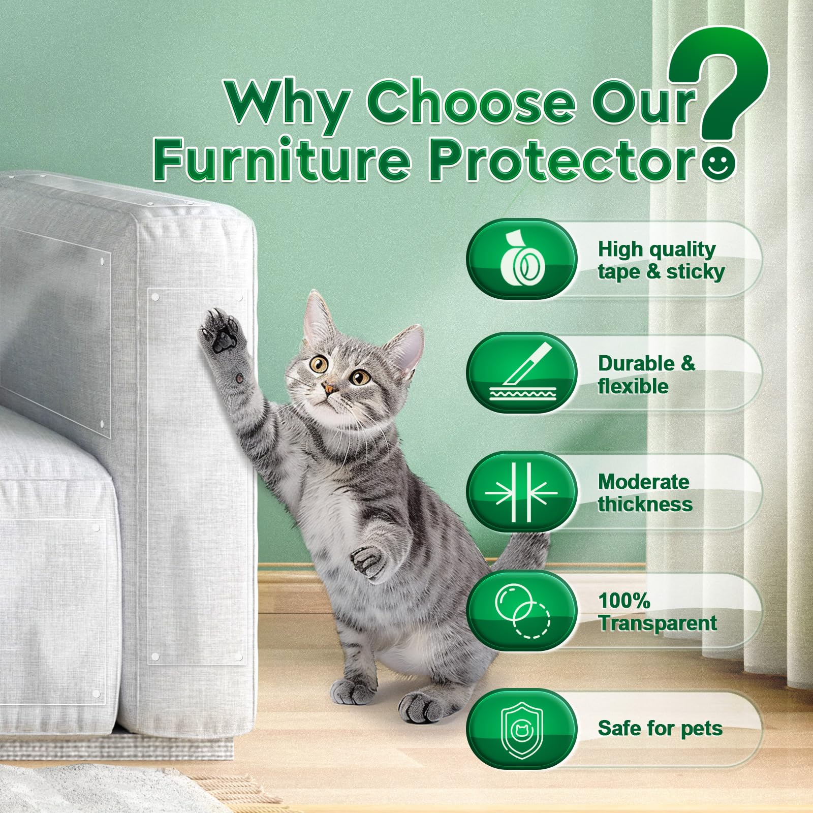 Lanbeide Anti Cat Scratch Furniture Protector-16 Pack Cat Couch Protector, Single-Sided Self-Adhesive Scratch Deterrent For Furn