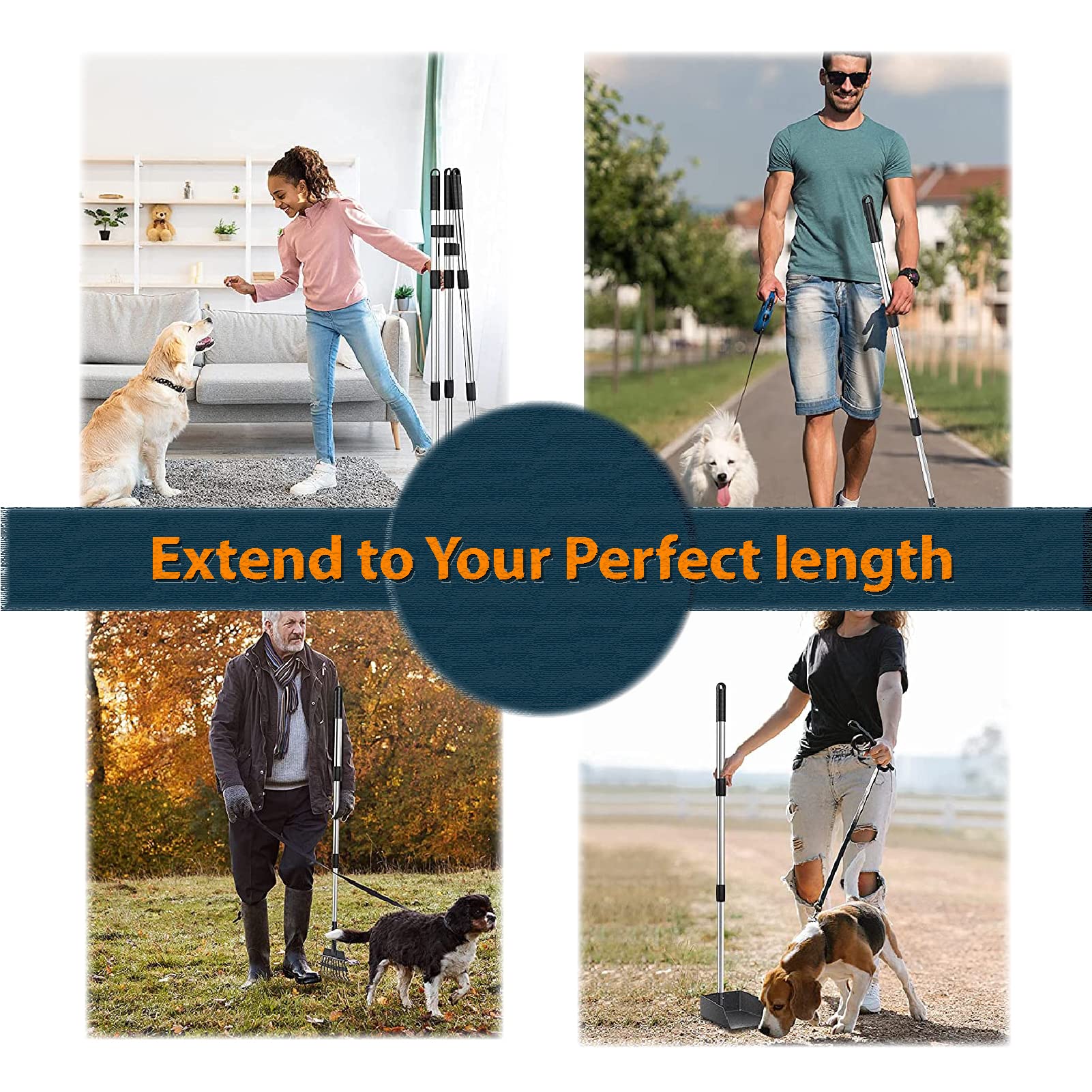 Sunlax Pet Pooper Scooper For Large Dog, Height Adjustable Poop Scoop Removal Picker With Long Handle Extra Large Tray - Easy To Wash