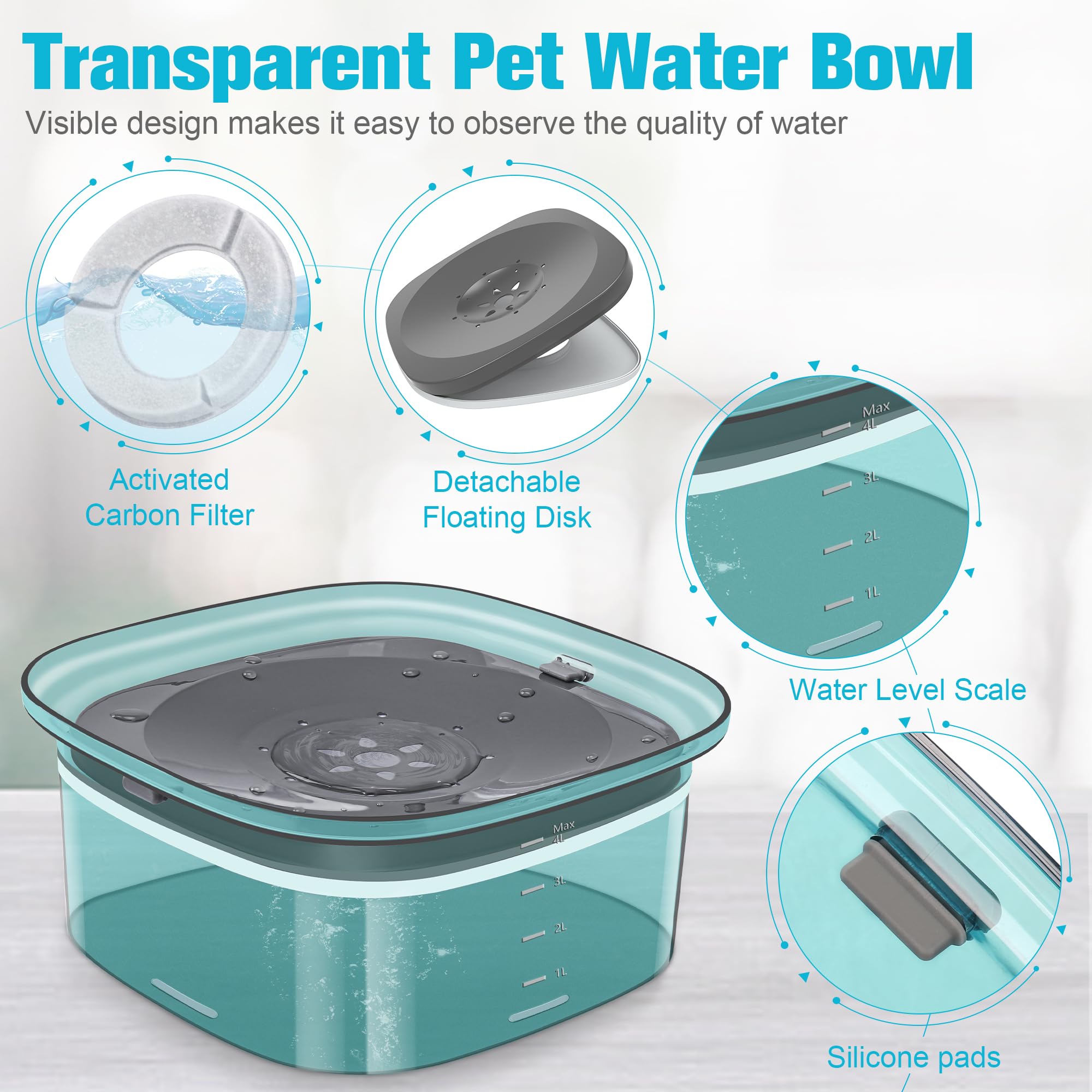 Upsky 4L Dog Water Bowl 135Oz No Spill Dog Bowl Extra Large Capacity Slow Drinking Water Feeder, Splash Proof Pet Water Dispense