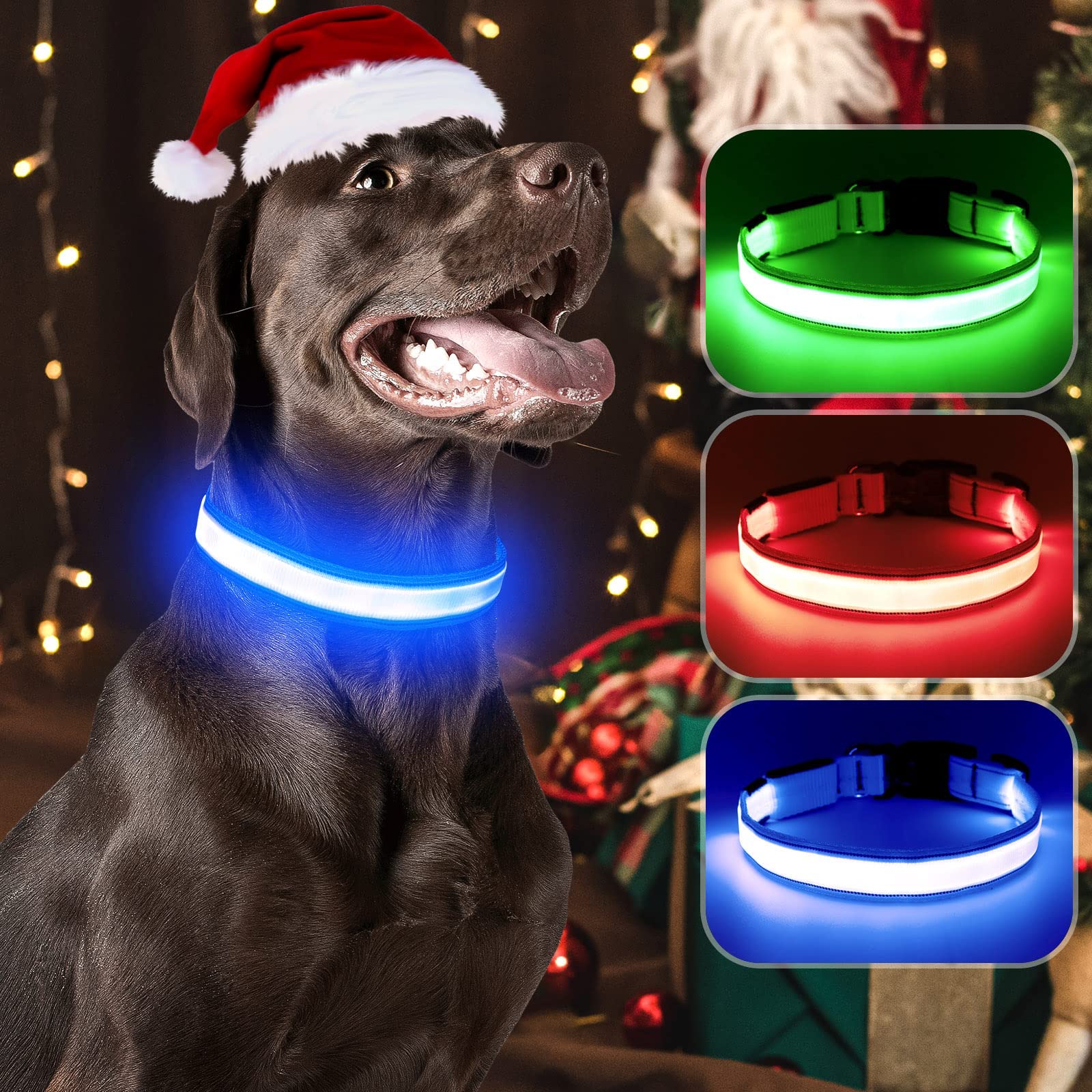 Visinite Light Up Dog Collars For Small Medium Large Dogs, Fully Adjustable Led Dog Collar Usb Rechargeable, 3 Glowing Modes Pet Dog Collar, Lighted Dog Collars For Night Walking Safety