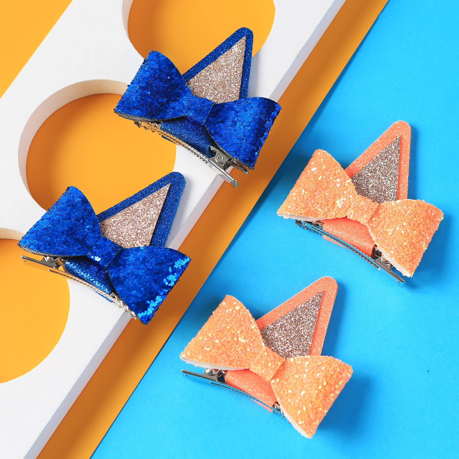 1 Pair Orange Dog Ears Hair Clips Kids 2.5In Hair Bow Barrettes Glitter Halloween Costume Accessories Toddler Girls Birthday Par