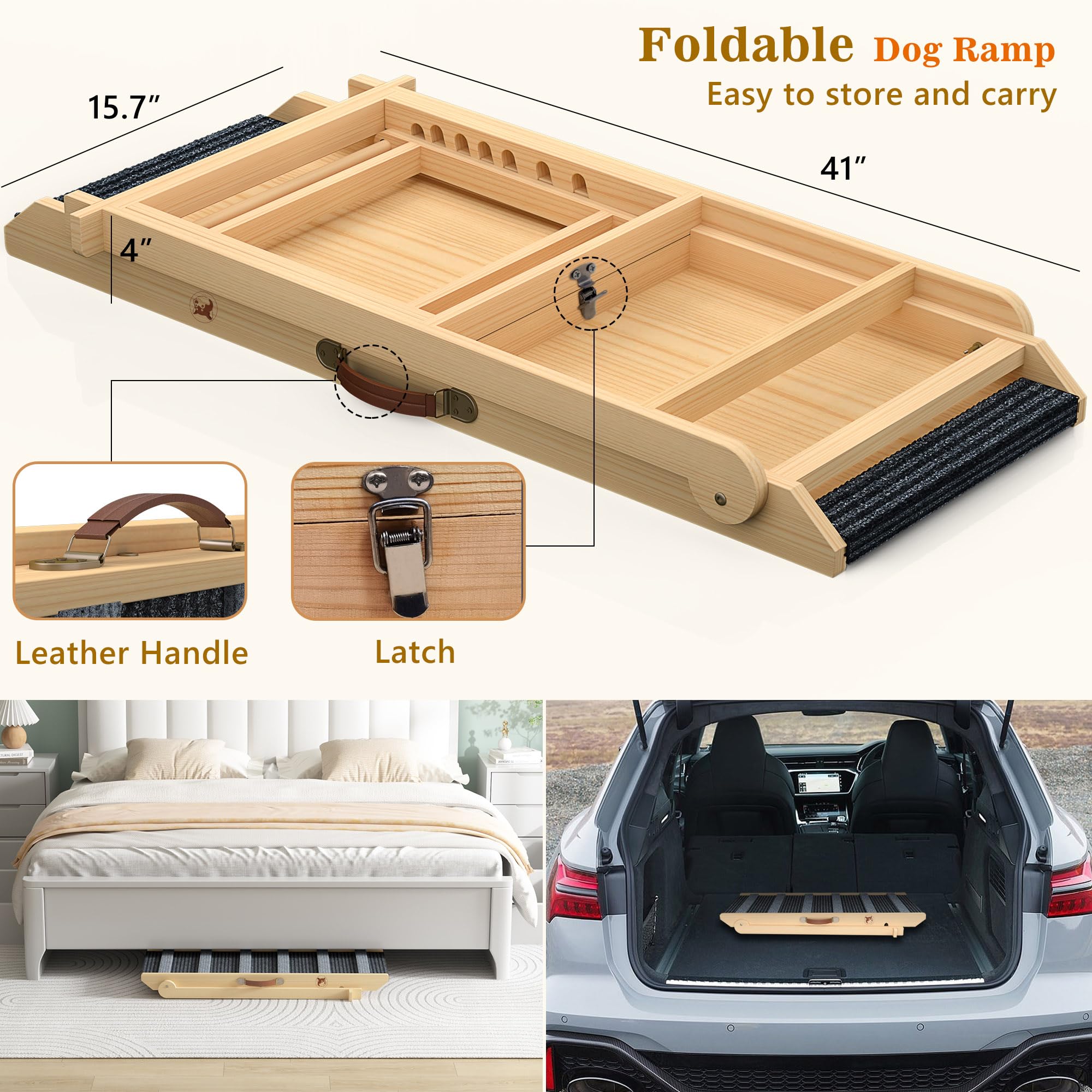 Reoney ???????? ???????????????? Dog Ramp, Portable Pet Ramp For Large Small Old Dogs Cats With 7 Adjustable Heights 11'' To 26.