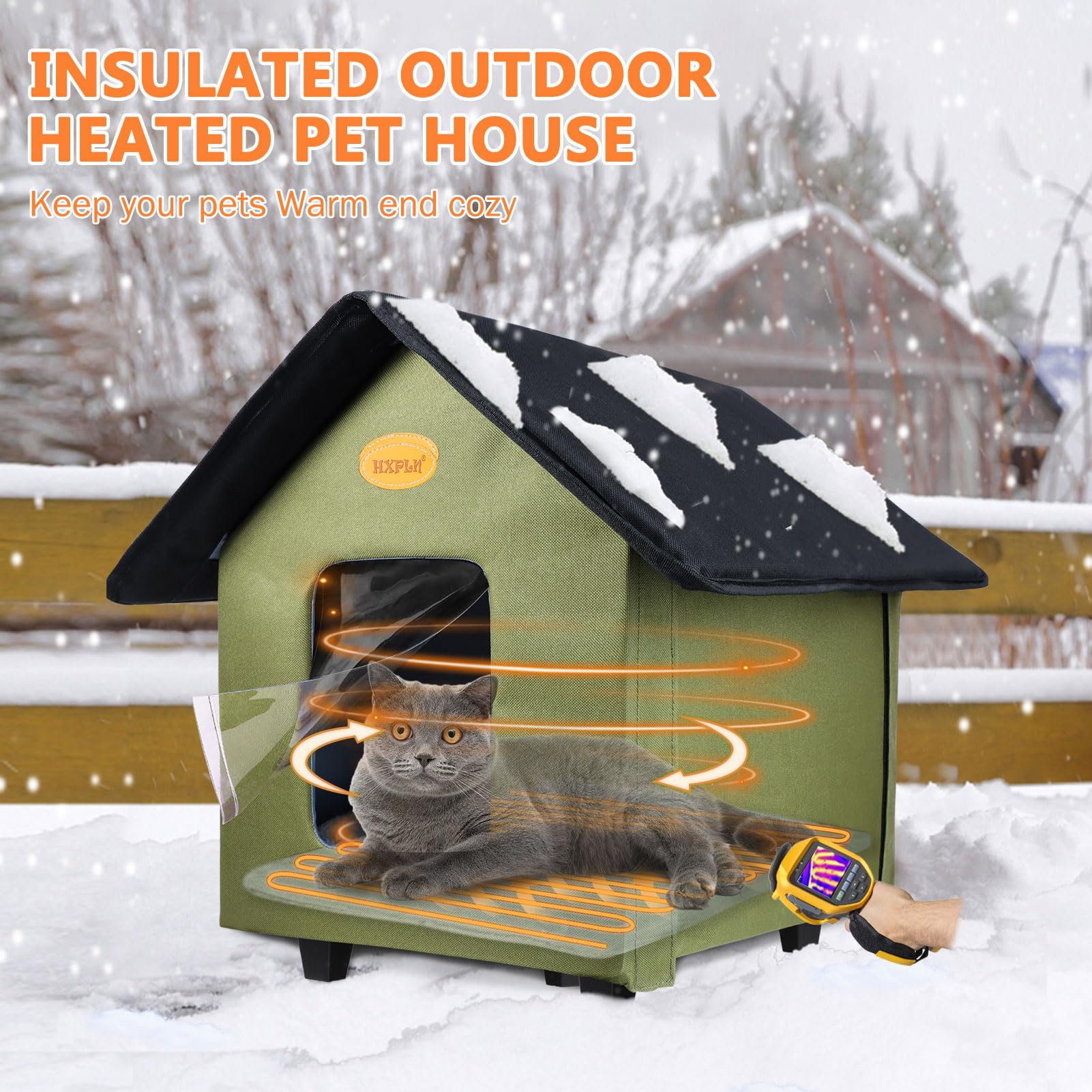 Heated Cat House Outside Weatherproof For Winter, Elevated Insulated Waterproof Outside Cat House Heated Feral Cat Shelter, Easy